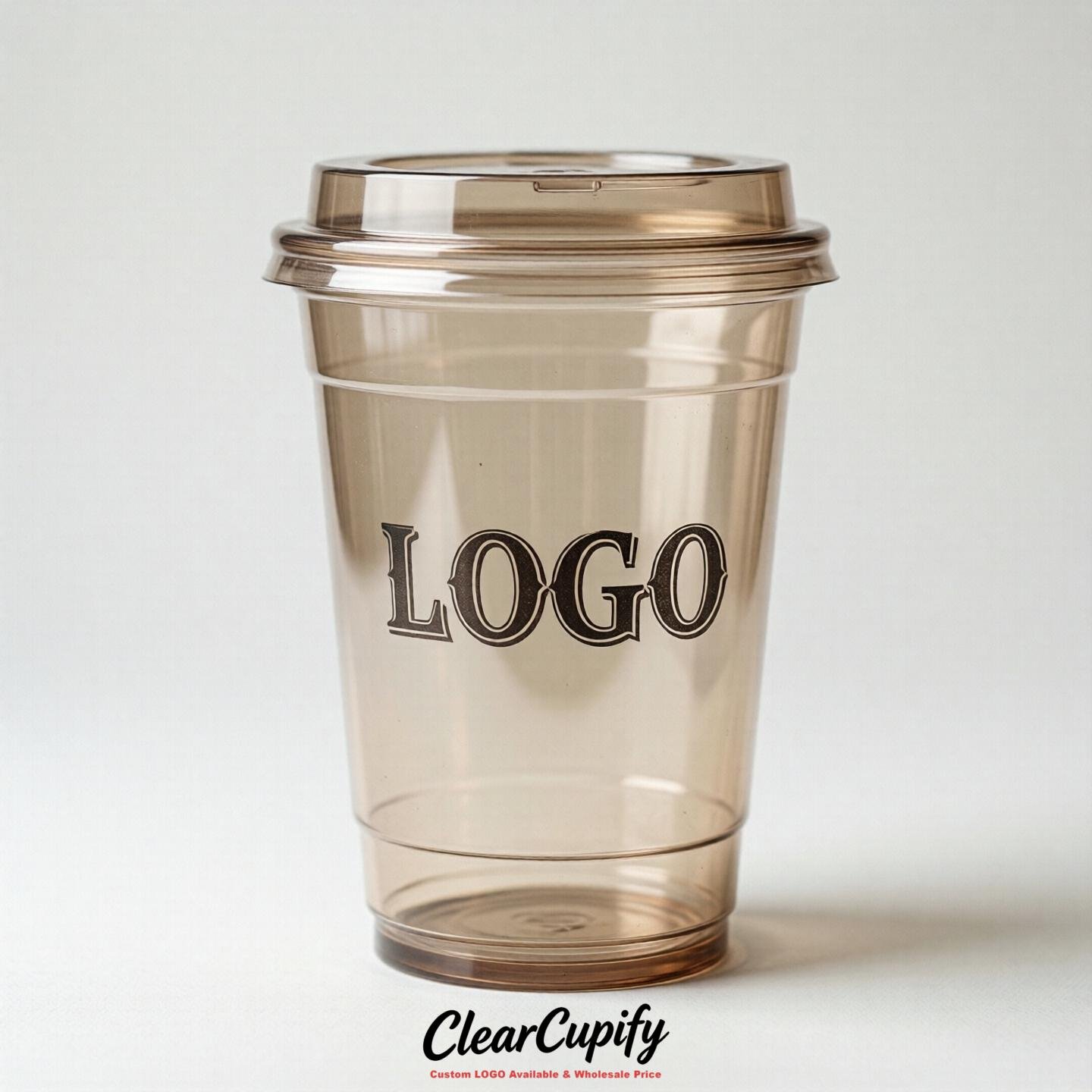 Beige Clear Plastic Cups with Custom Logo 12oz / 16oz / 20oz / 24oz / 32oz