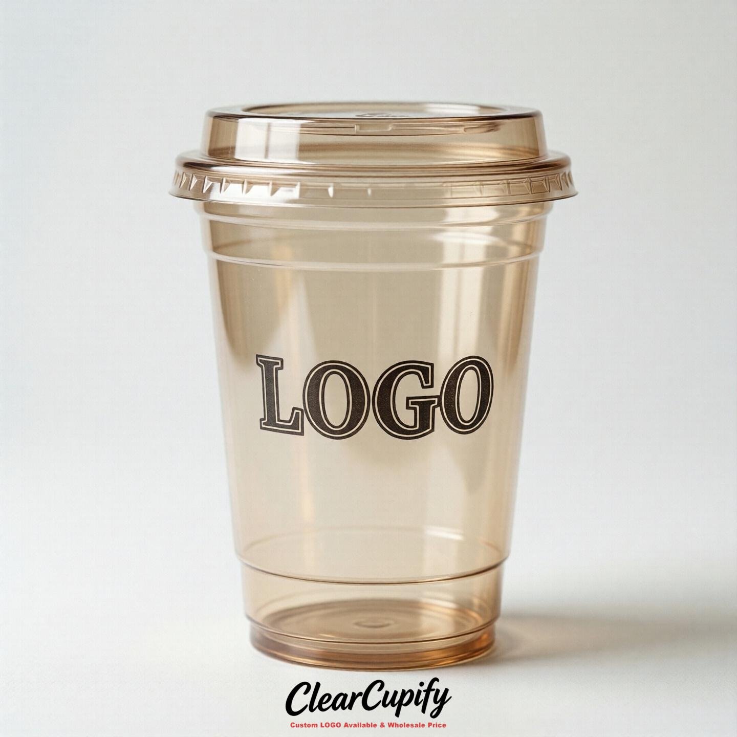 Beige Clear Plastic Cups with Custom Logo 12oz / 16oz / 20oz / 24oz / 32oz
