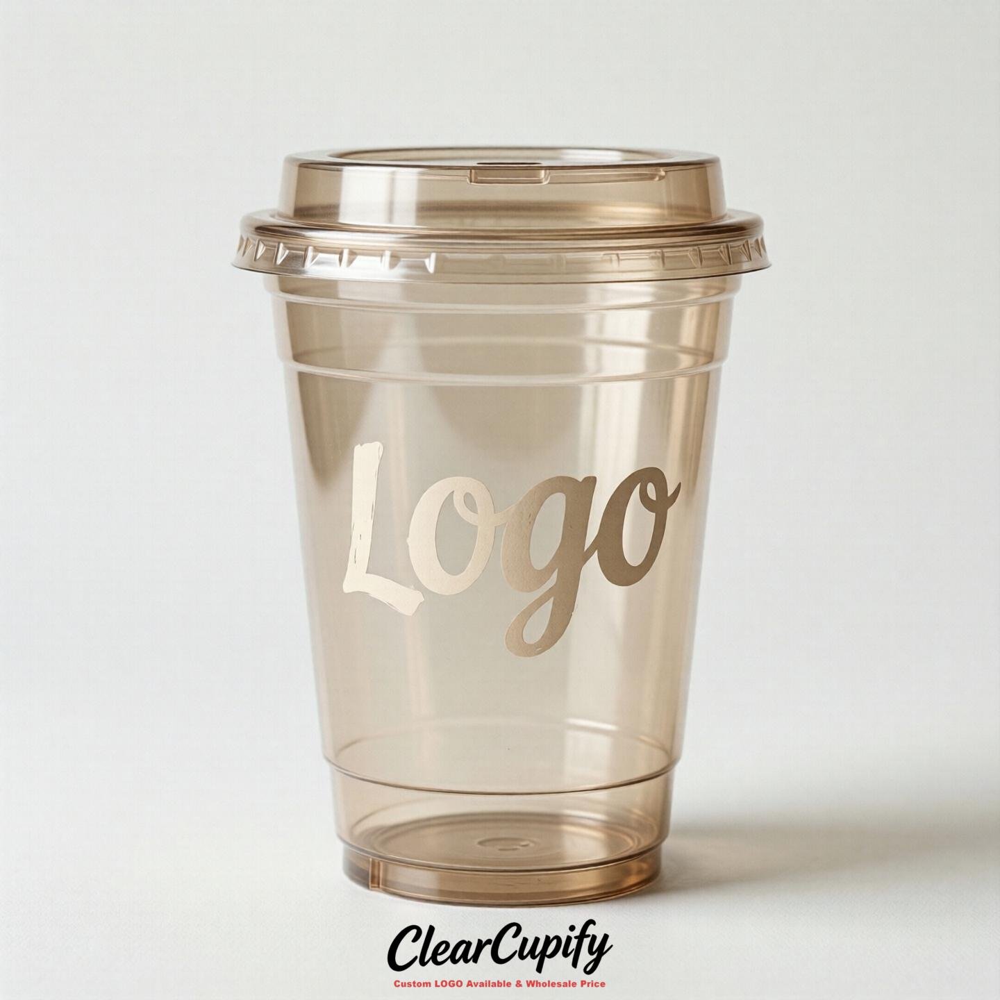 Beige Clear Plastic Cups with Custom Logo 12oz / 16oz / 20oz / 24oz / 32oz