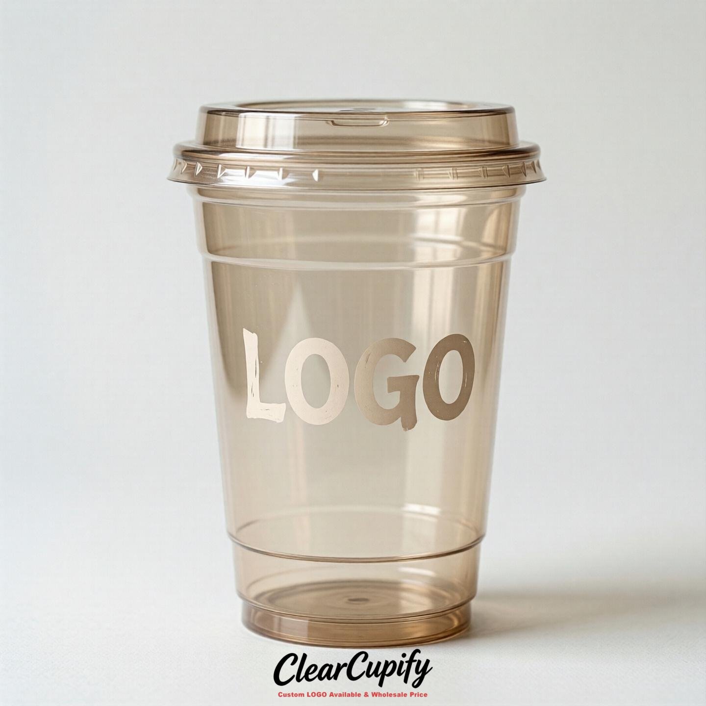 Beige Clear Plastic Cups with Custom Logo 12oz / 16oz / 20oz / 24oz / 32oz