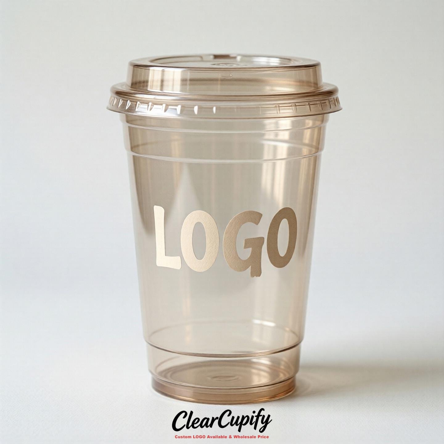Beige Clear Plastic Cups with Custom Logo 12oz / 16oz / 20oz / 24oz / 32oz Beige Clear Plastic Cups with Custom Logo 12oz / 16oz / 20oz / 24oz / 32oz