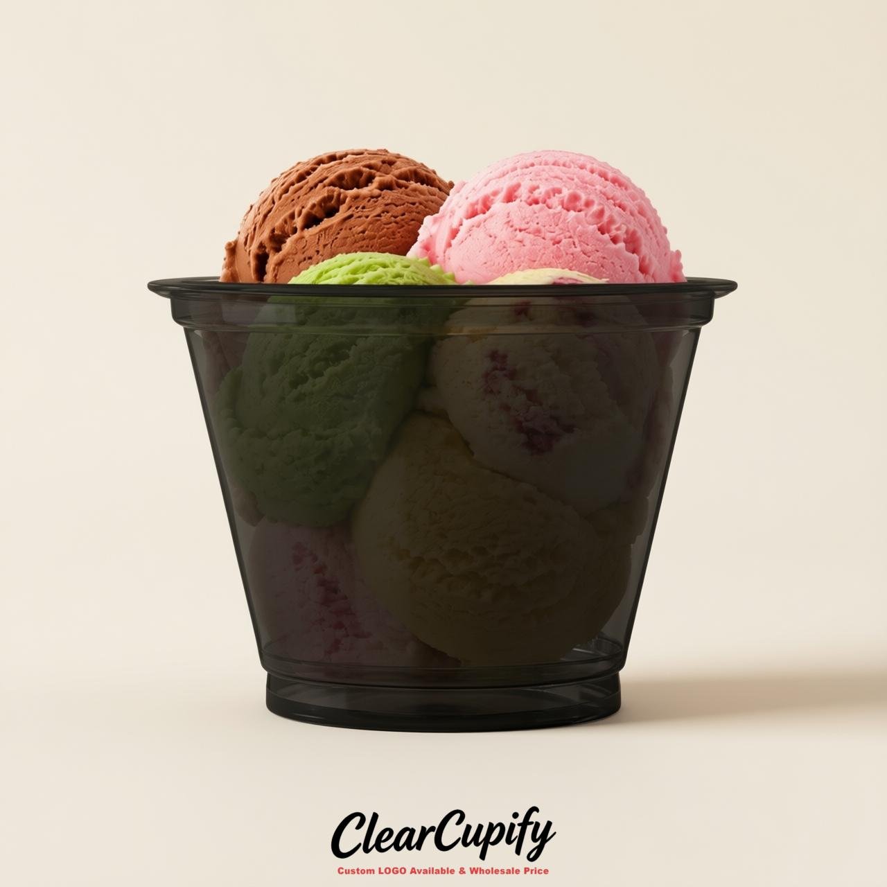 Black Clear Plastic Ice Cream Cups Wholesale with Custom Logo