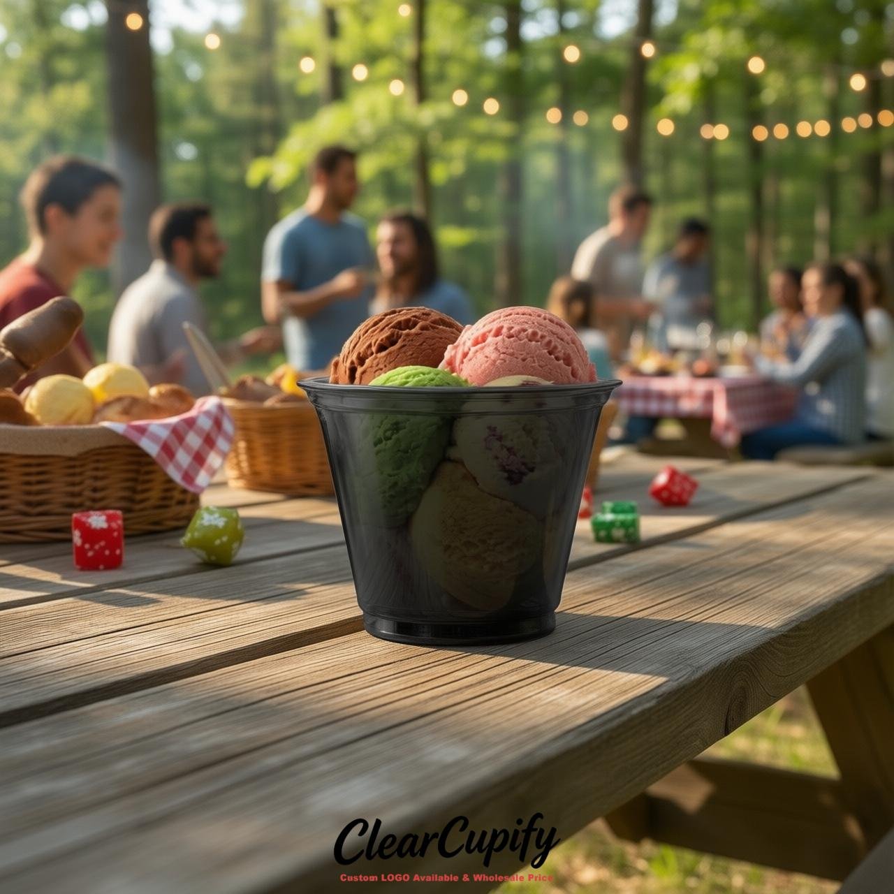 Black Clear Plastic Ice Cream Cups Wholesale with Custom Logo