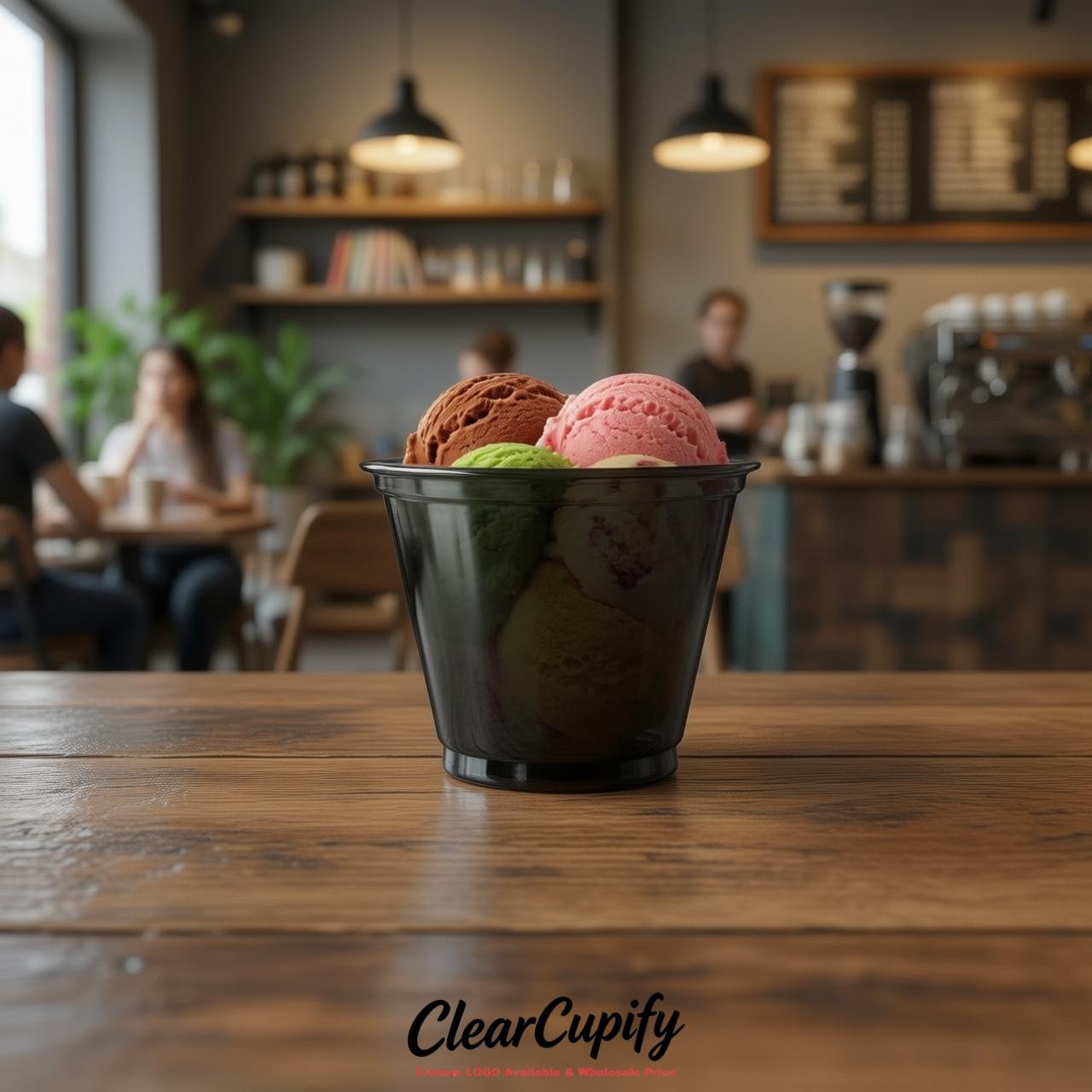 Black Clear Plastic Ice Cream Cups Wholesale with Custom Logo