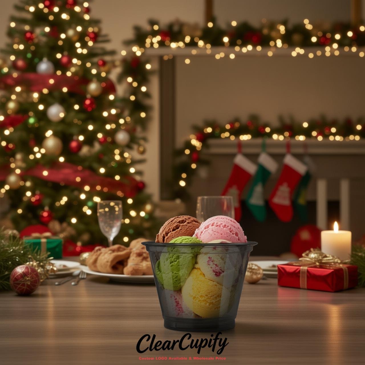 Black Clear Plastic Ice Cream Cups Wholesale with Custom Logo