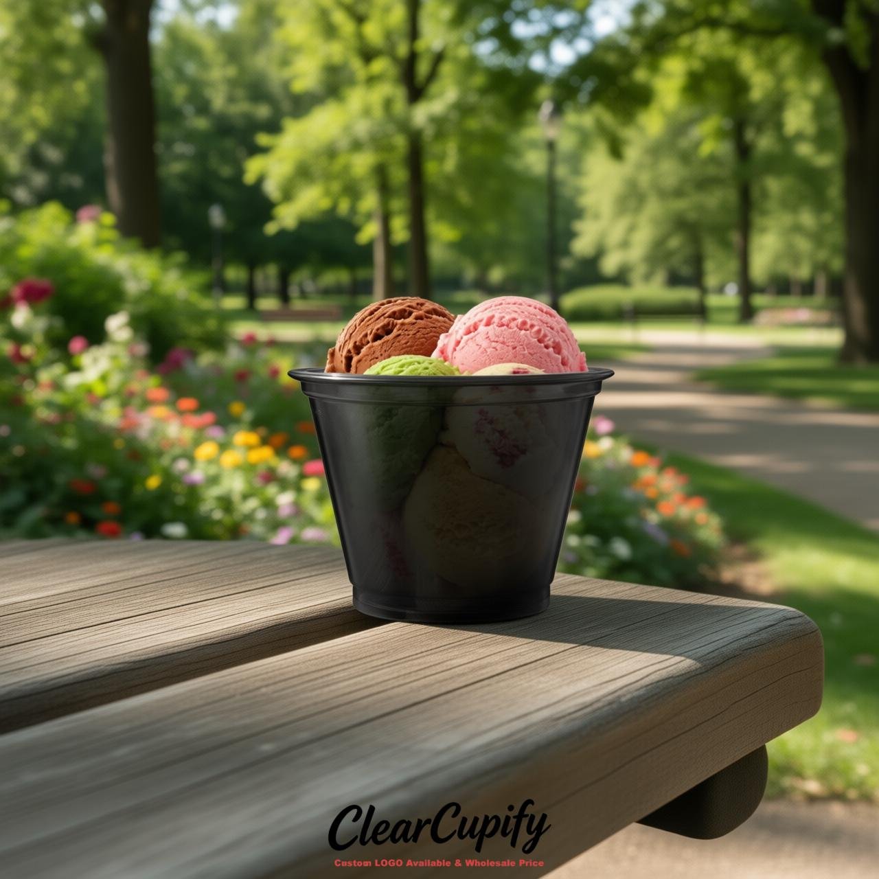 Black Clear Plastic Ice Cream Cups Wholesale with Custom Logo