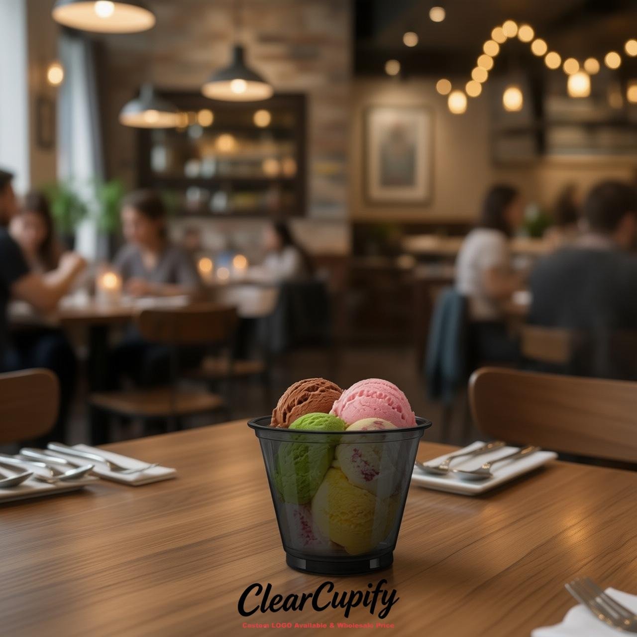Black Clear Plastic Ice Cream Cups Wholesale with Custom Logo
