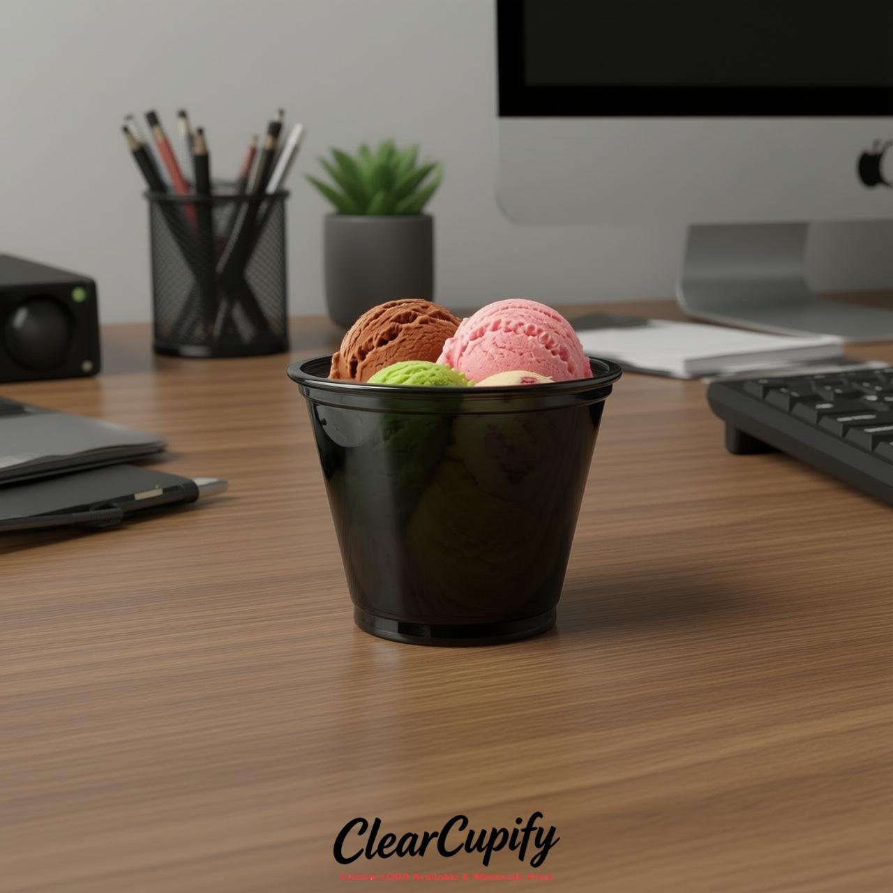 Black Clear Plastic Ice Cream Cups Wholesale with Custom Logo