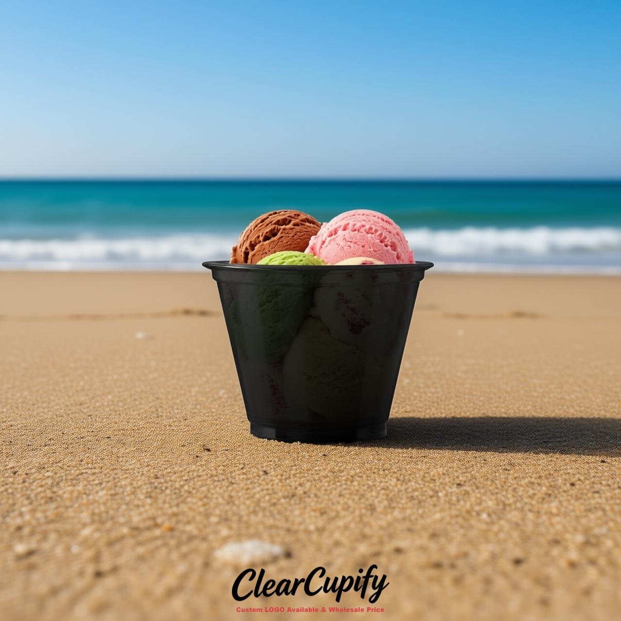 Black Clear Plastic Ice Cream Cups Wholesale with Custom Logo Black Clear Plastic Ice Cream Cups Wholesale with Custom Logo