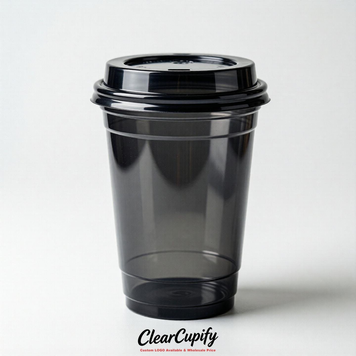 Blank Translucent Black Clear Plastic Cups with Lids - Choice of PET/PP/PLA