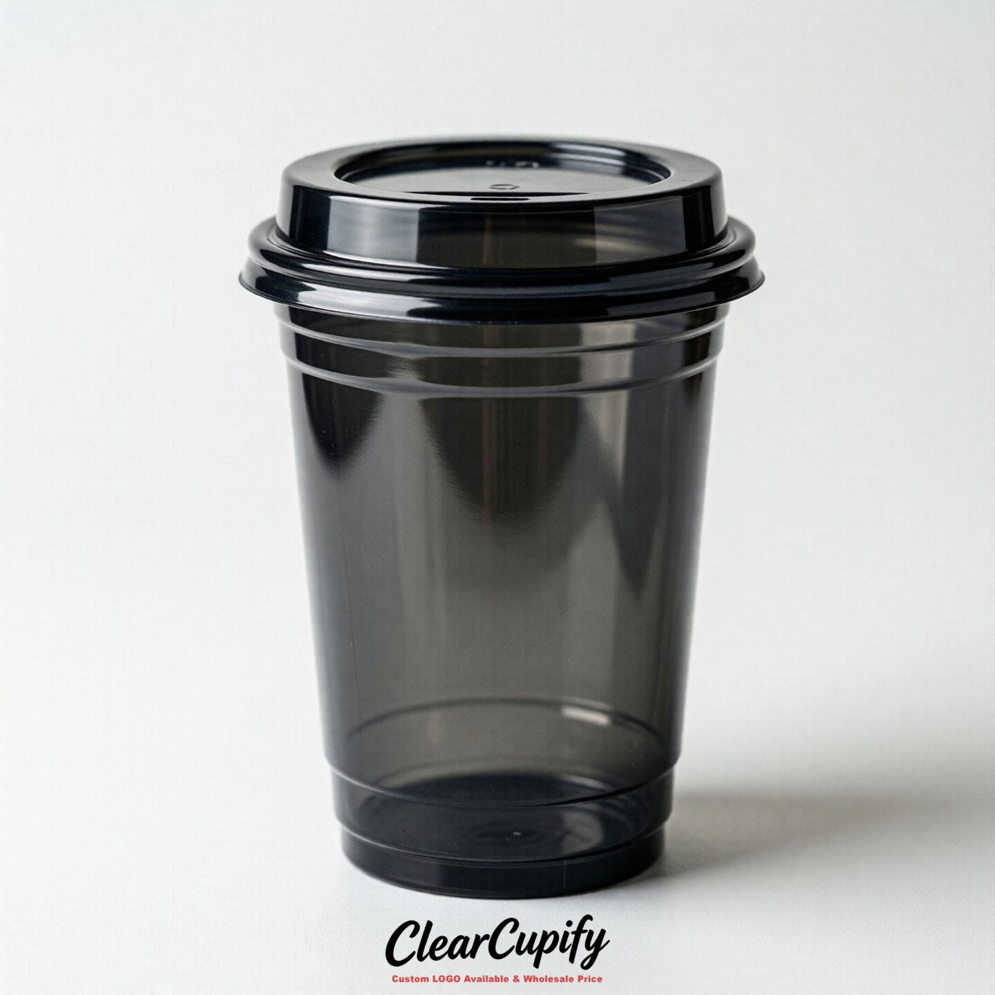 Blank Translucent Black Clear Plastic Cups with Lids - Choice of PET/PP/PLA