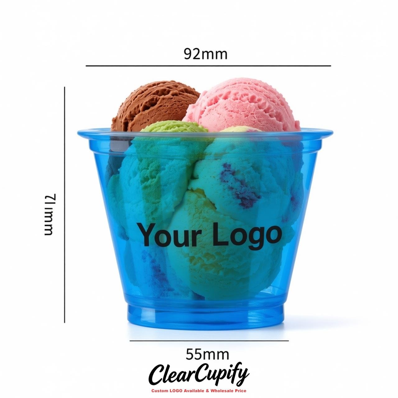 Blue Clear Plastic Ice Cream Cups Wholesale with Custom Logo