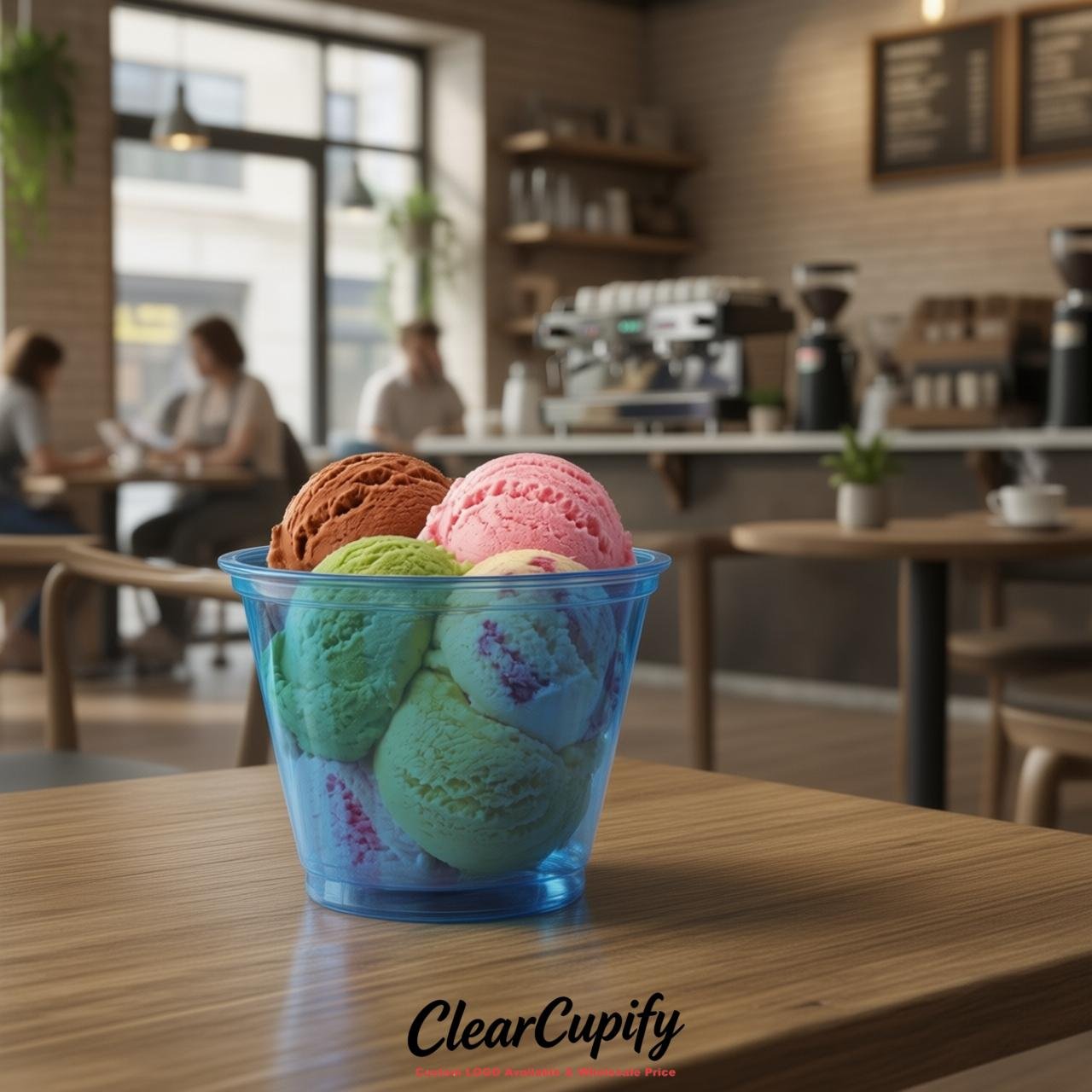 Blue Clear Plastic Ice Cream Cups Wholesale with Custom Logo