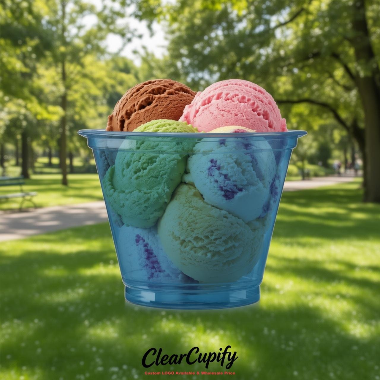 Blue Clear Plastic Ice Cream Cups Wholesale with Custom Logo