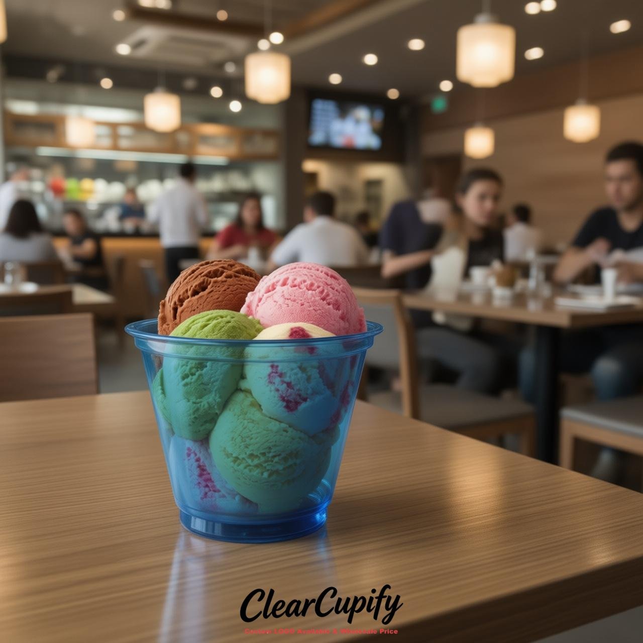 Blue Clear Plastic Ice Cream Cups Wholesale with Custom Logo
