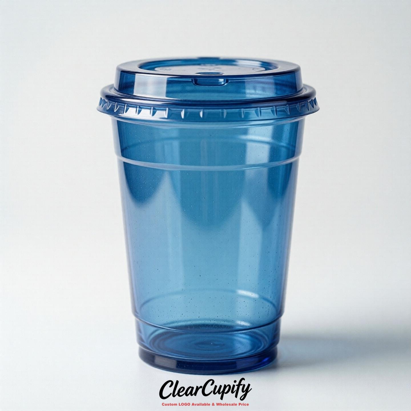 Blank Translucent Blue Clear Plastic Cups with Lids - Choice of PET/PP/PLA