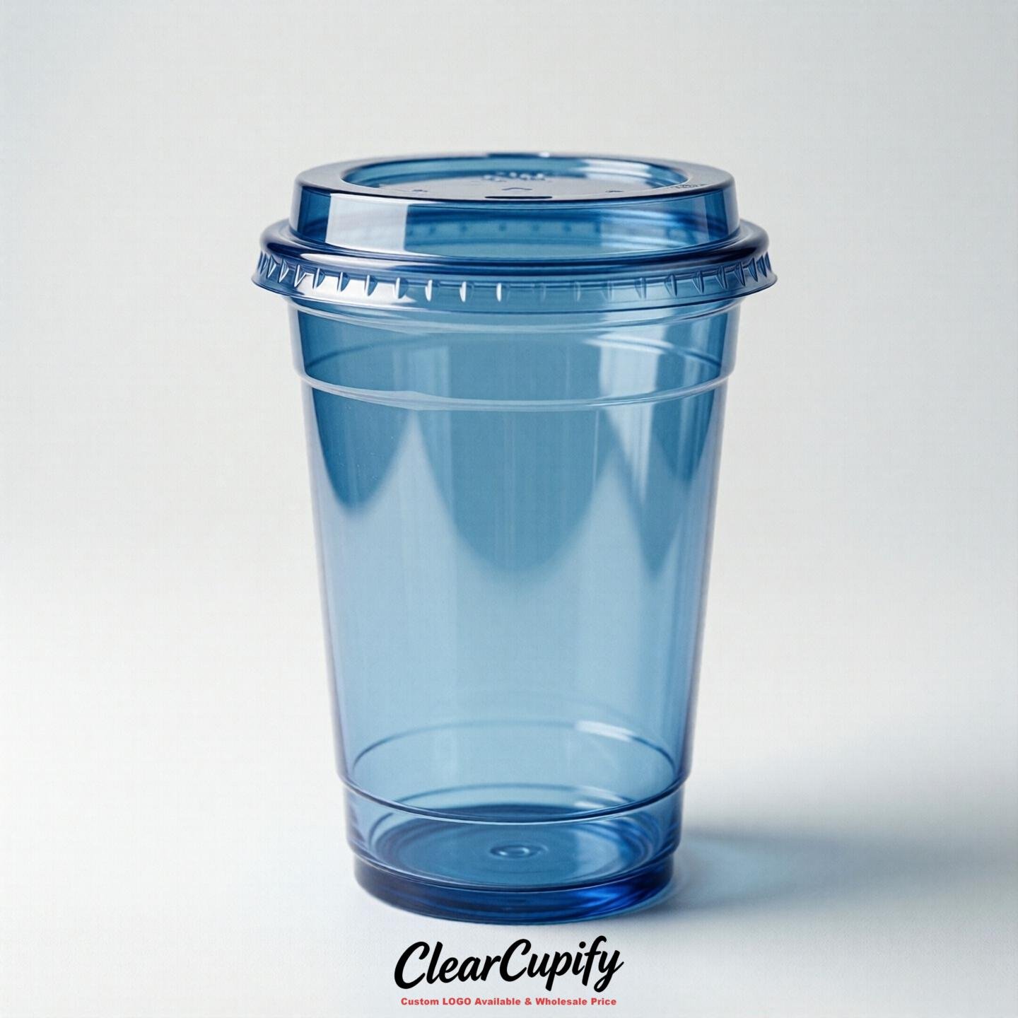Blank Translucent Blue Clear Plastic Cups with Lids - Choice of PET/PP/PLA