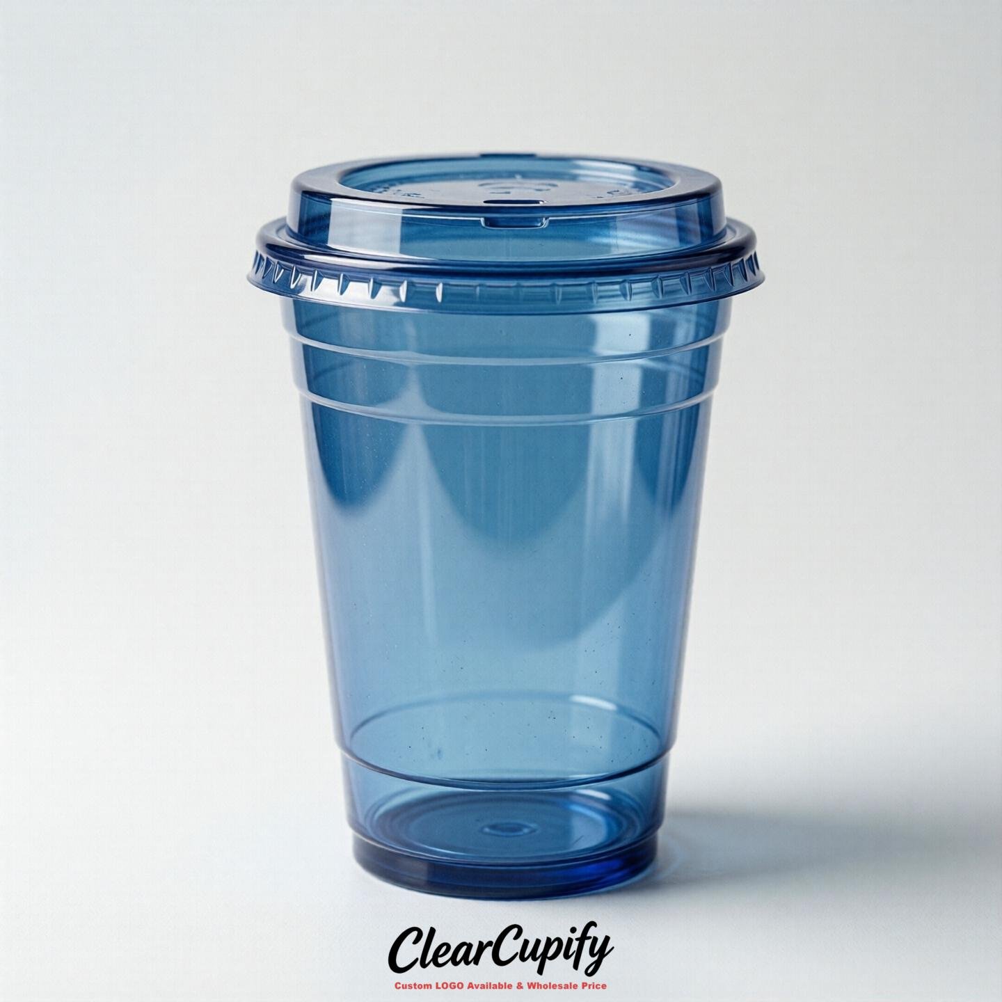 Blank Translucent Blue Clear Plastic Cups with Lids - Choice of PET/PP/PLA