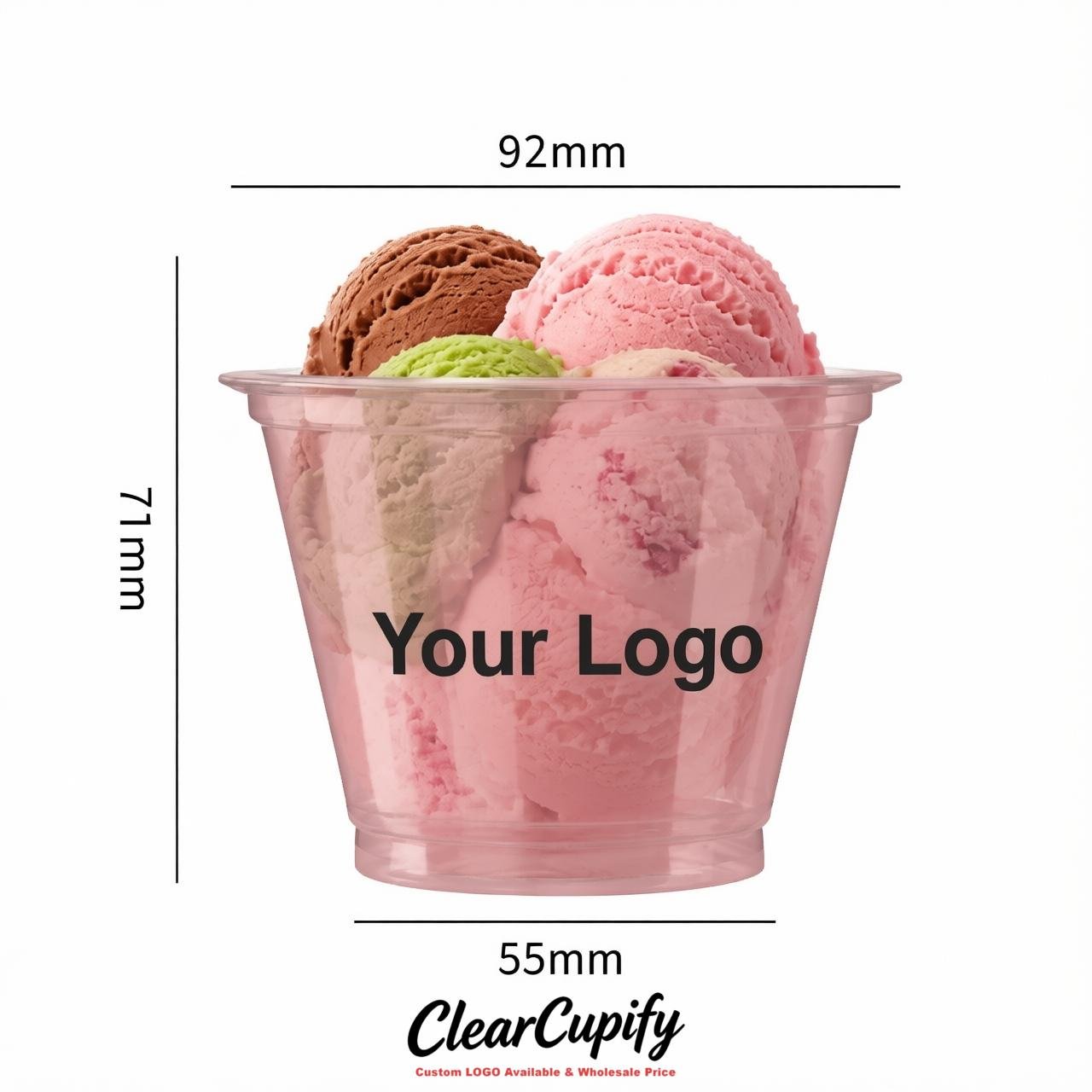 Blush Clear Plastic Ice Cream Cups Wholesale with Custom Logo