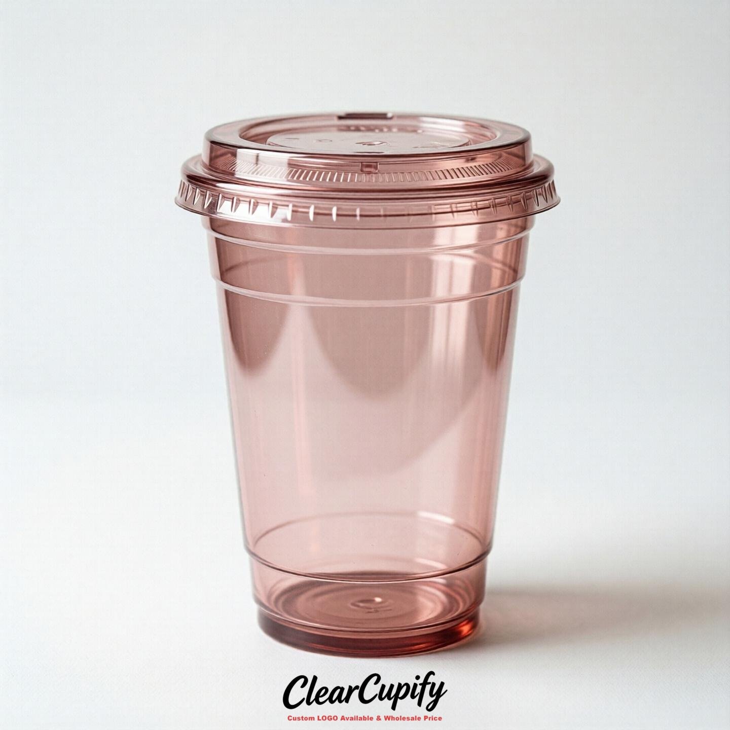 Blank Translucent Blush Clear Plastic Cups with Lids - Choice of PET/PP/PLA