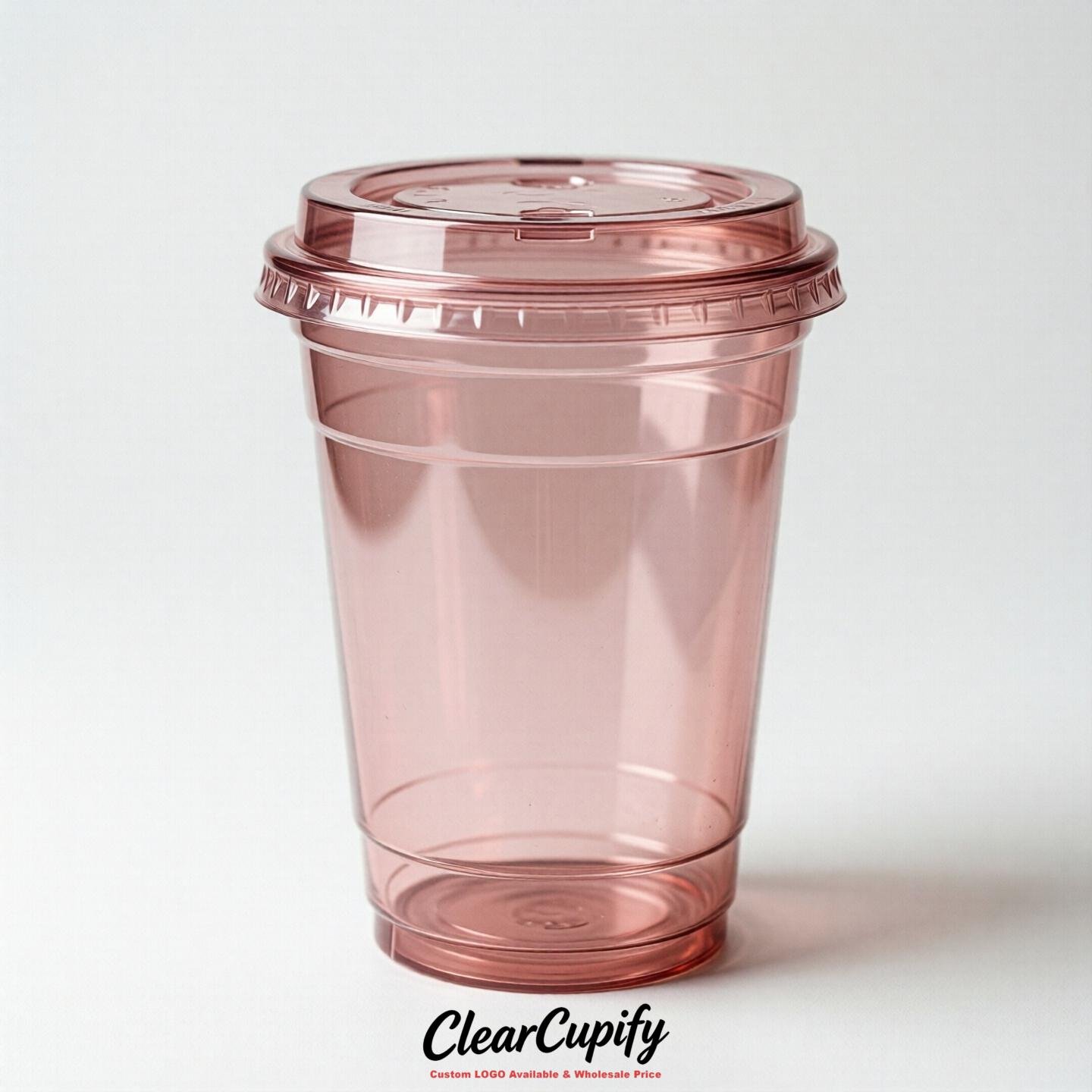 Blank Translucent Blush Clear Plastic Cups with Lids - Choice of PET/PP/PLA
