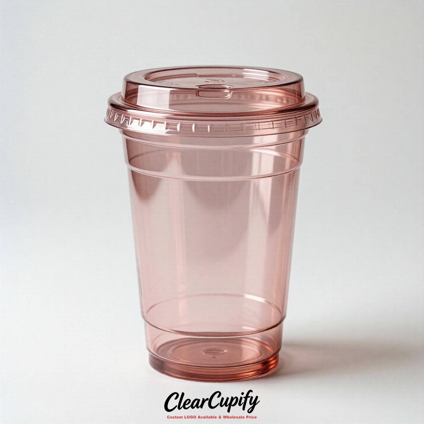 Blank Translucent Blush Clear Plastic Cups with Lids - Choice of PET/PP/PLA