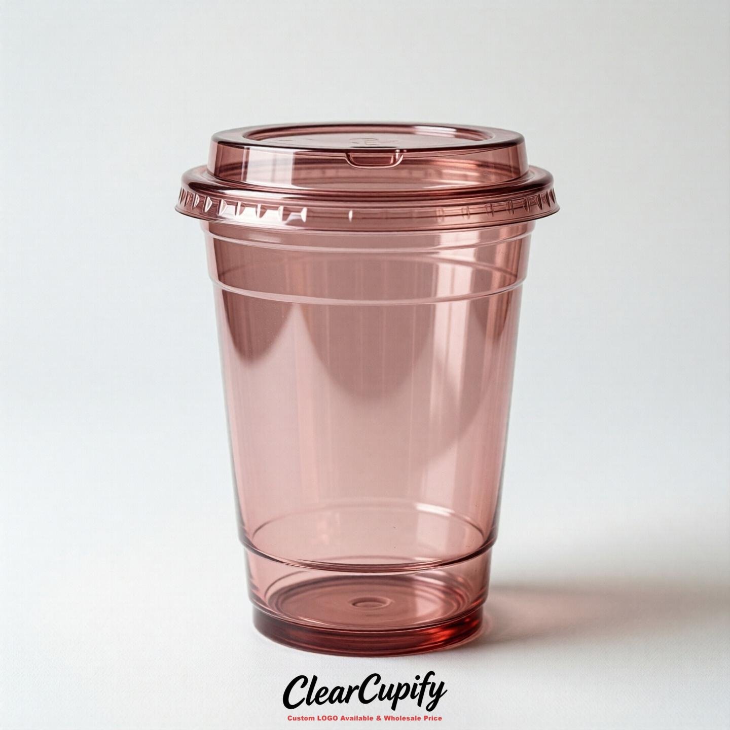 Blank Translucent Blush Clear Plastic Cups with Lids - Choice of PET/PP/PLA