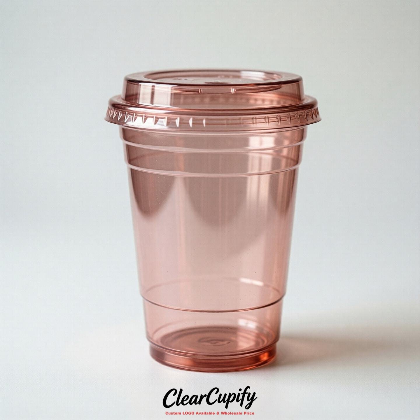 Blank Translucent Blush Clear Plastic Cups with Lids - Choice of PET/PP/PLA