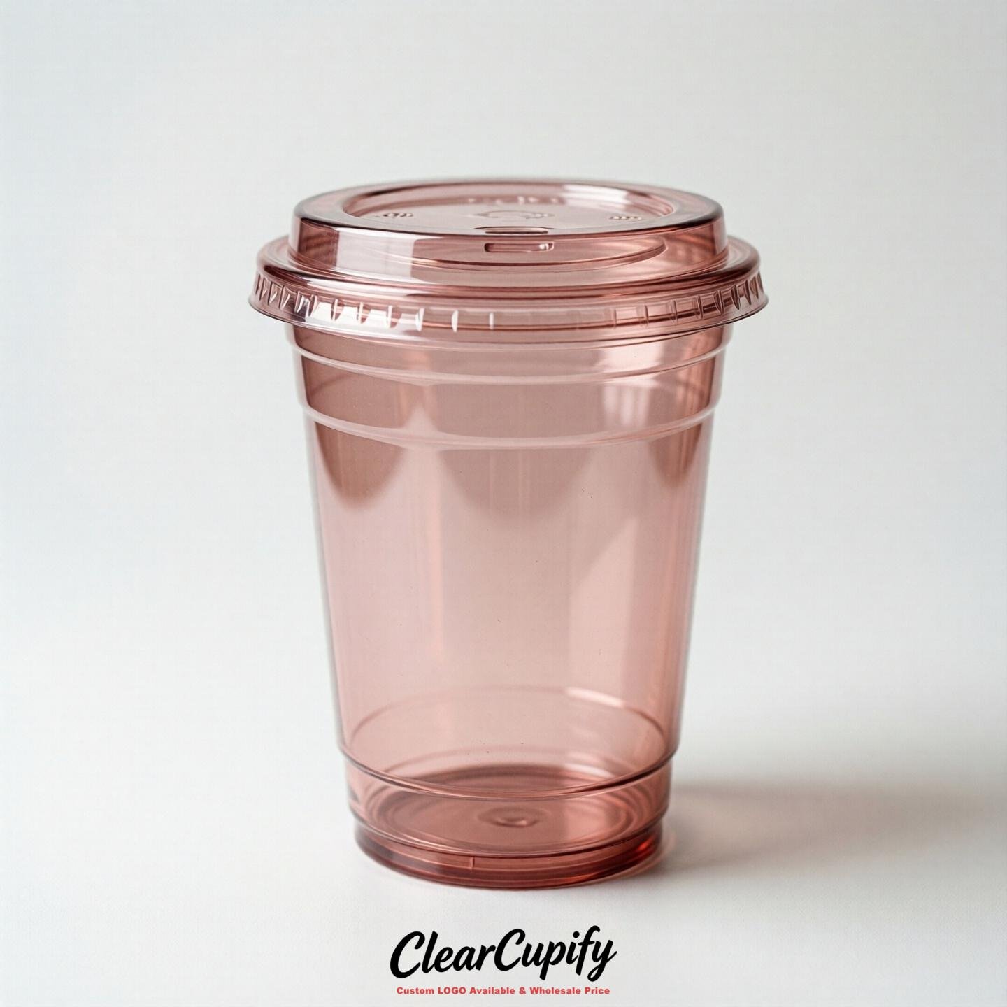 Blank Translucent Blush Clear Plastic Cups with Lids - Choice of PET/PP/PLA