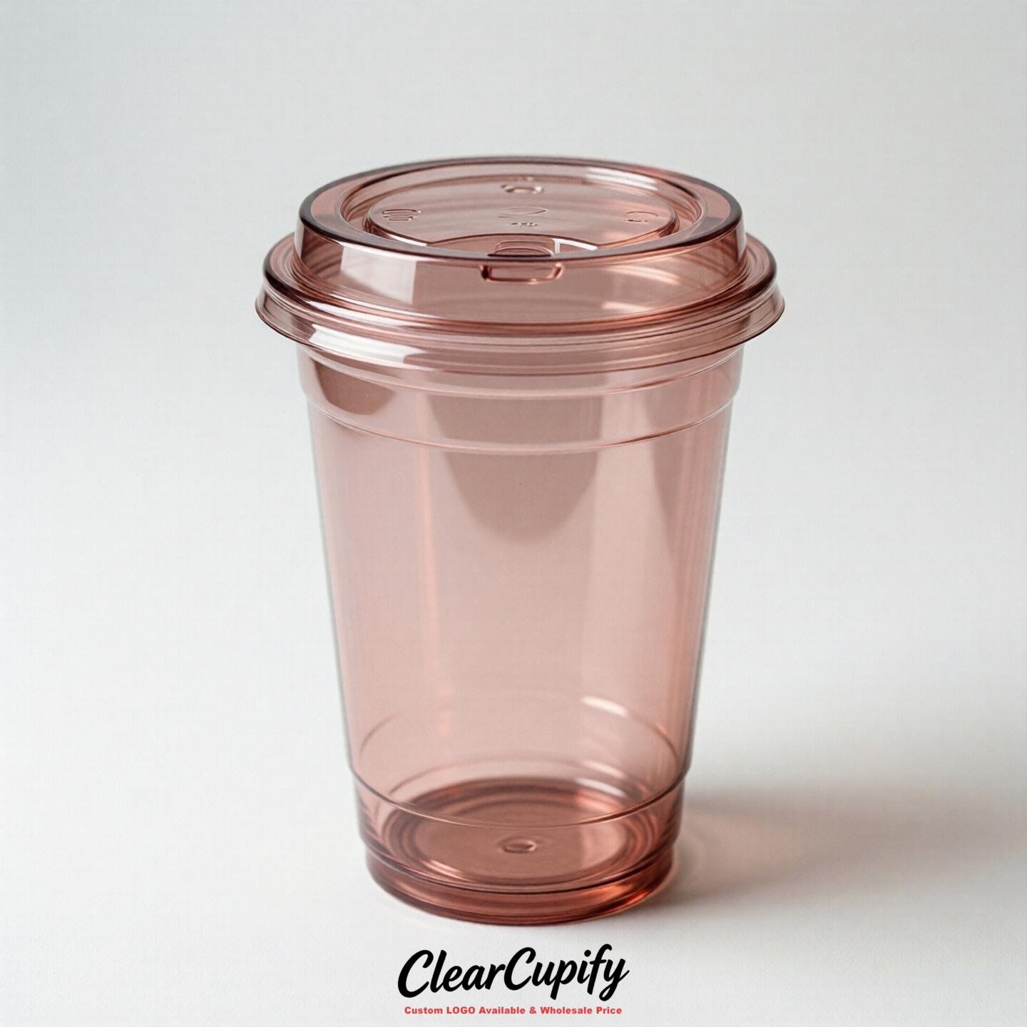 Blank Translucent Blush Clear Plastic Cups with Lids - Choice of PET/PP/PLA