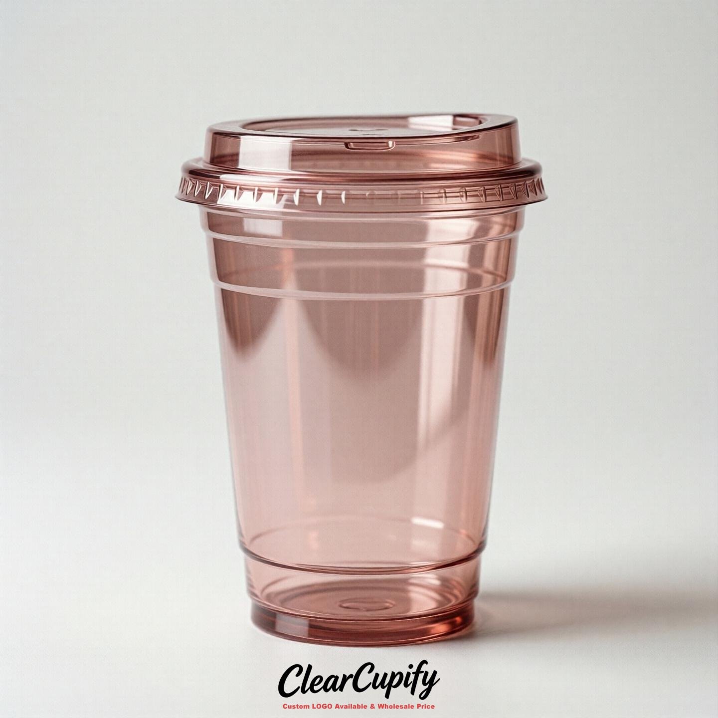 Blank Translucent Blush Clear Plastic Cups with Lids - Choice of PET/PP/PLA