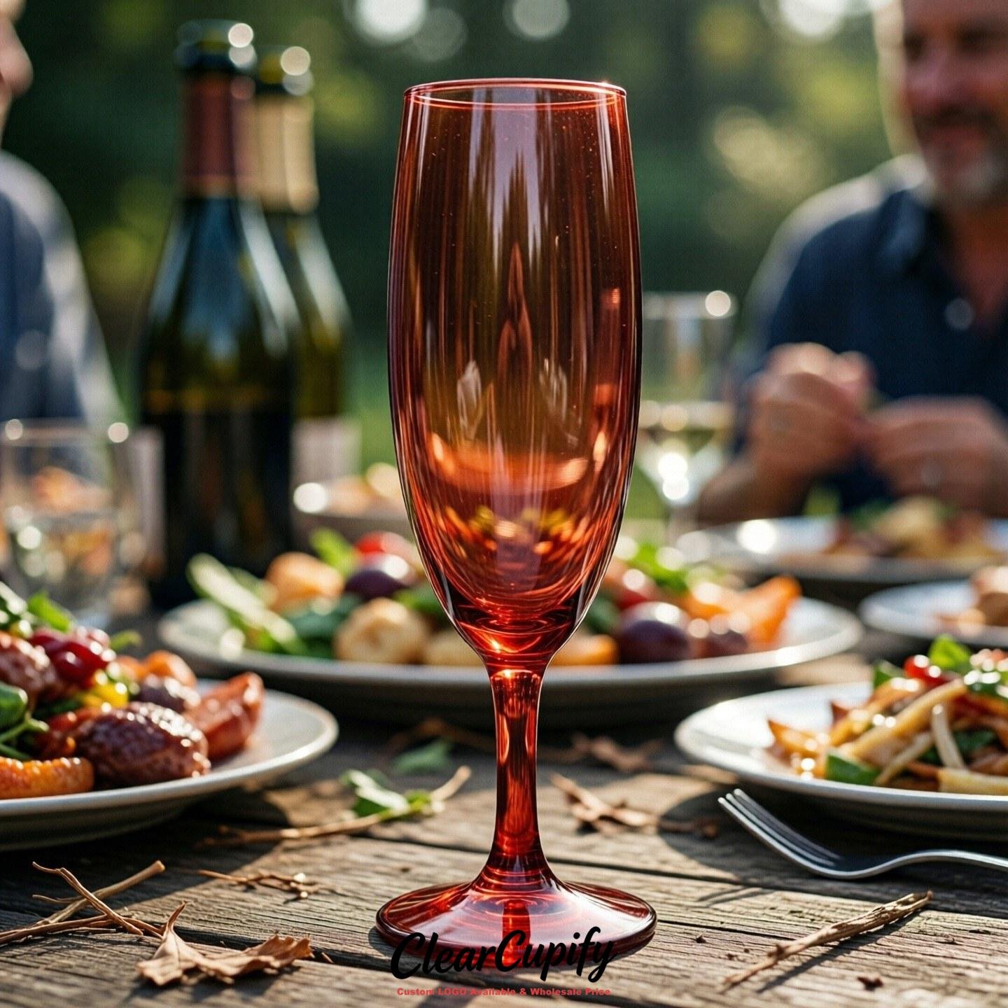 Brick Red Clear Champagne Flutes - Wholesale 5oz/6oz/7oz Acrylic Champagne Glasses