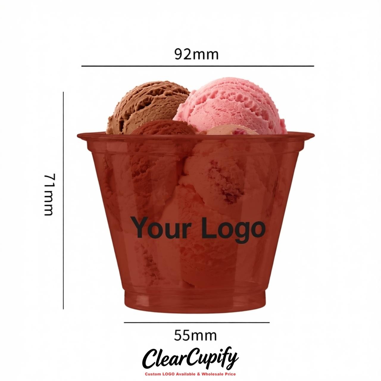 Brick Red Clear Plastic Ice Cream Cups Wholesale with Custom Logo