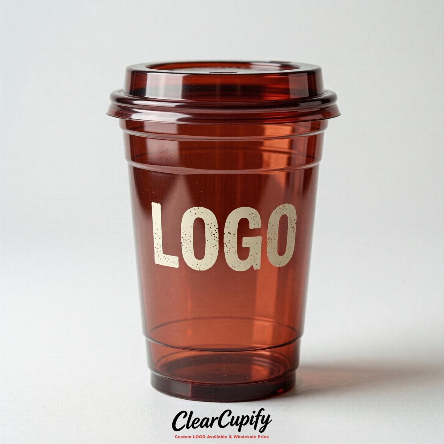 Brick Red Clear Plastic Cups with Custom Logo 12oz / 16oz / 20oz / 24oz / 32oz