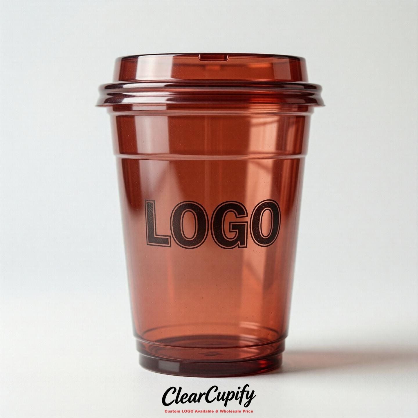 Brick Red Clear Plastic Cups with Custom Logo 12oz / 16oz / 20oz / 24oz / 32oz