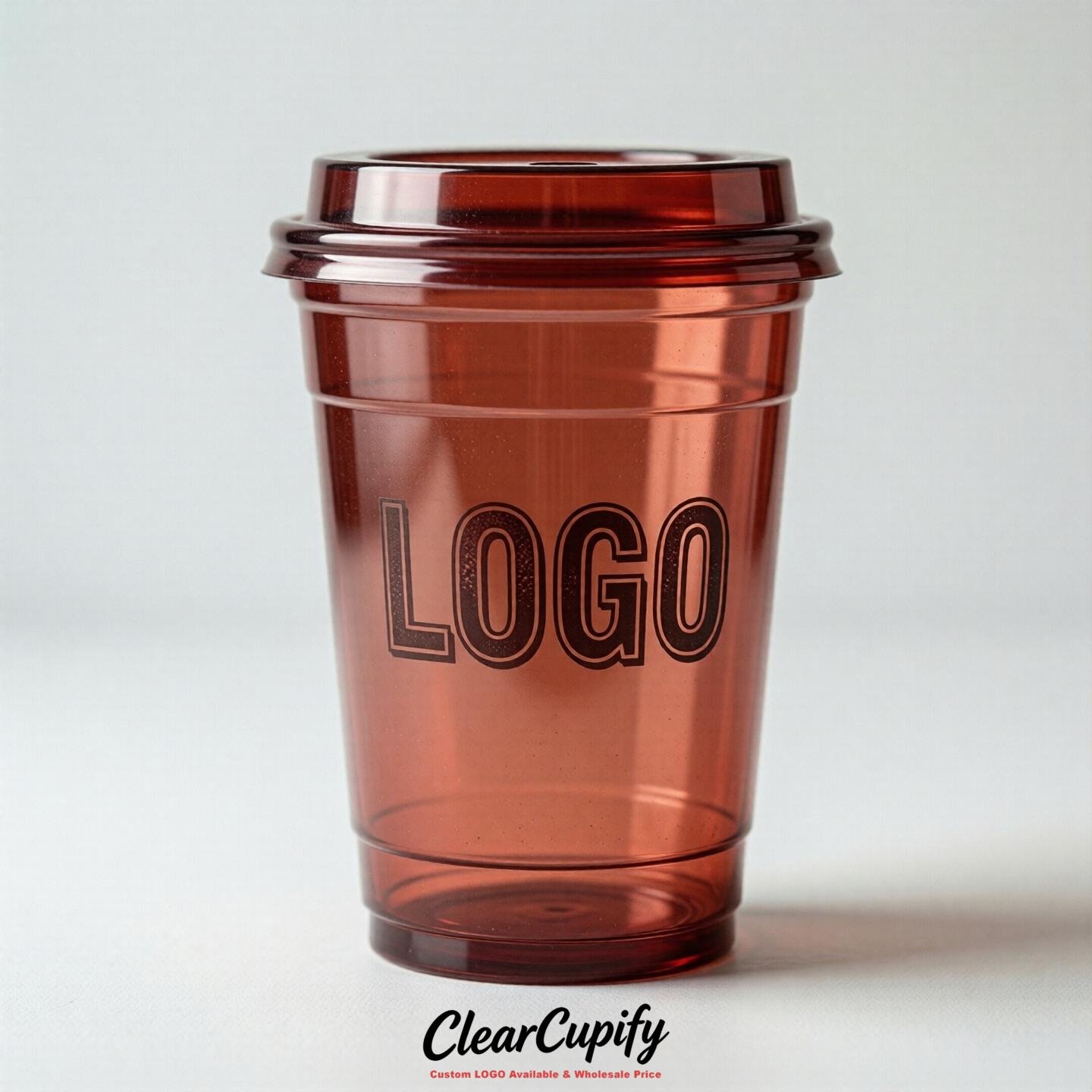 Brick Red Clear Plastic Cups with Custom Logo 12oz / 16oz / 20oz / 24oz / 32oz