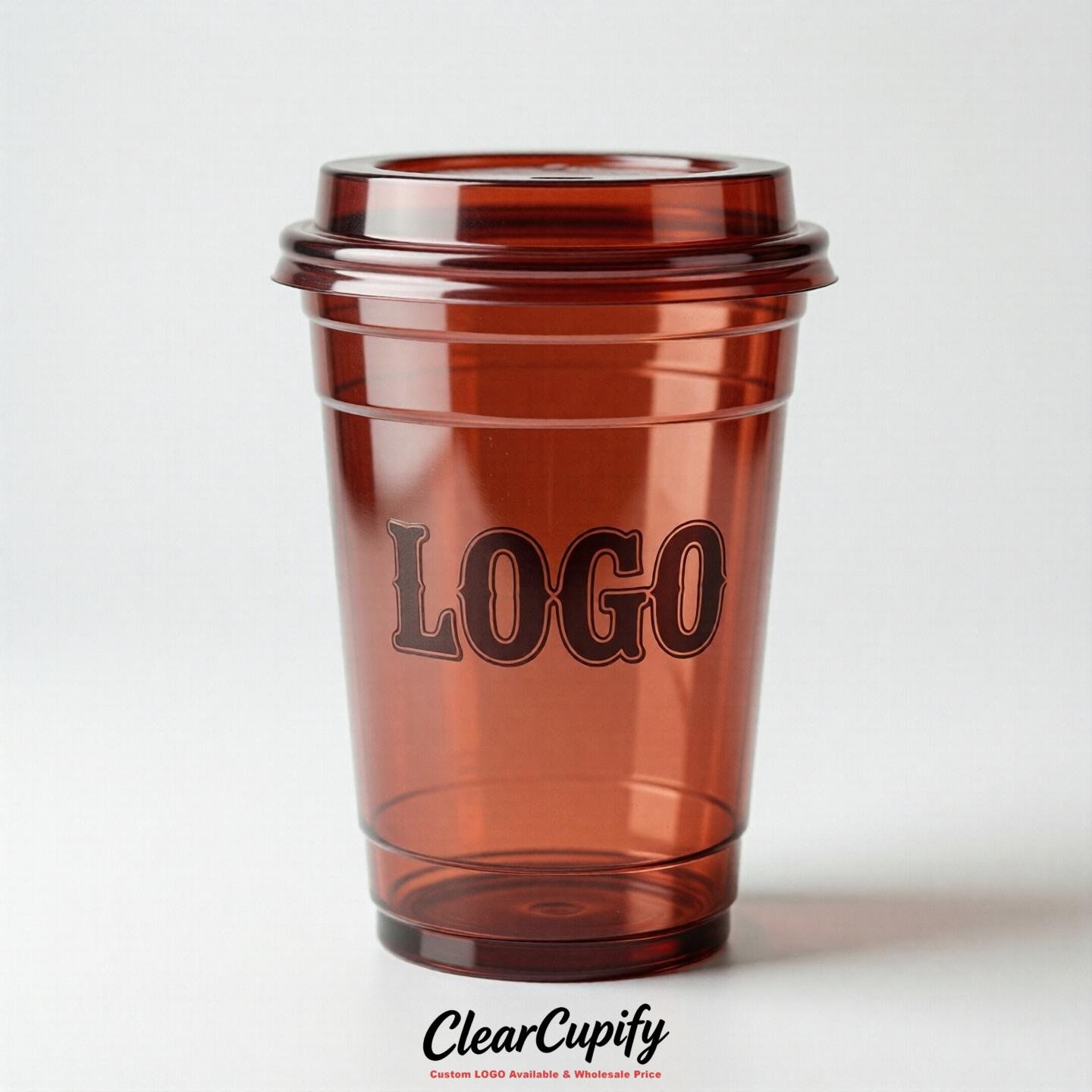 Brick Red Clear Plastic Cups with Custom Logo 12oz / 16oz / 20oz / 24oz / 32oz
