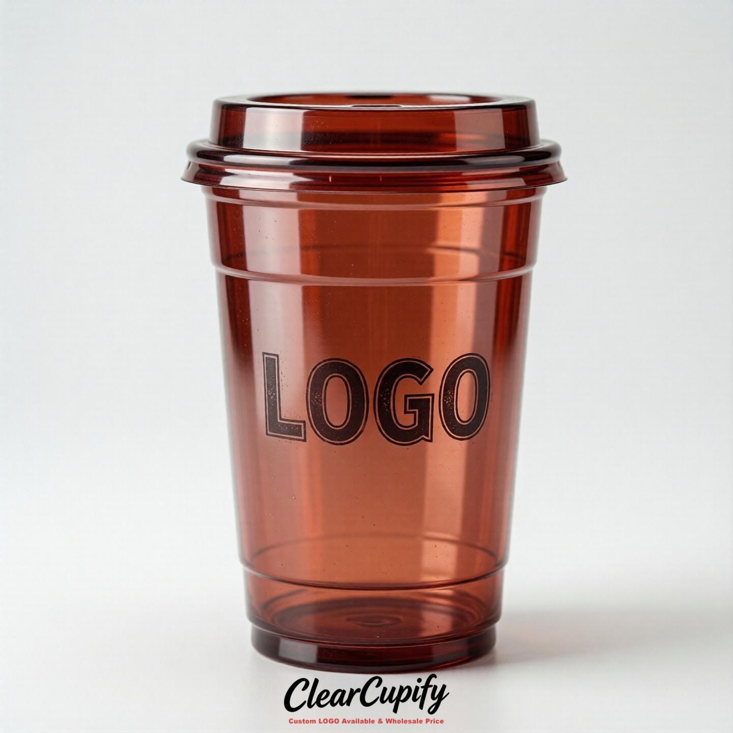 Brick Red Clear Plastic Cups with Custom Logo 12oz / 16oz / 20oz / 24oz / 32oz