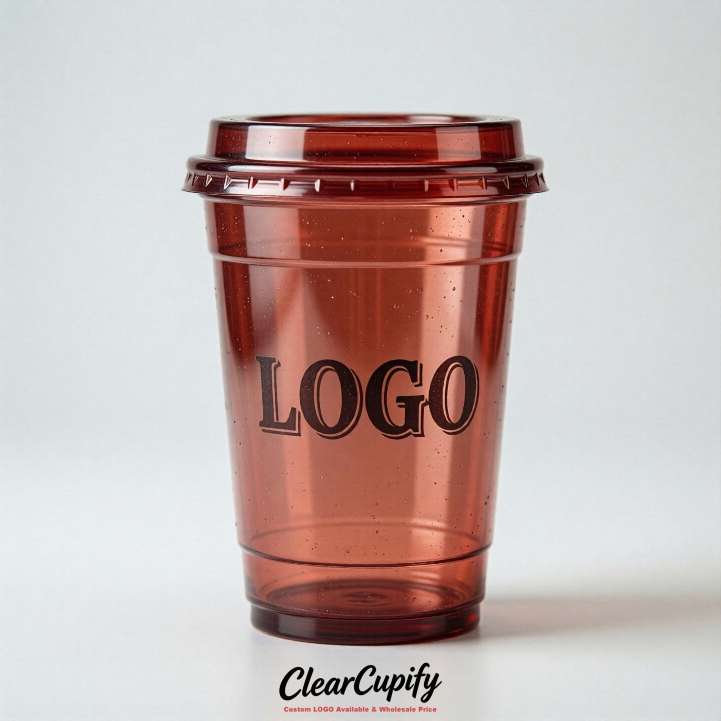 Brick Red Clear Plastic Cups with Custom Logo 12oz / 16oz / 20oz / 24oz / 32oz