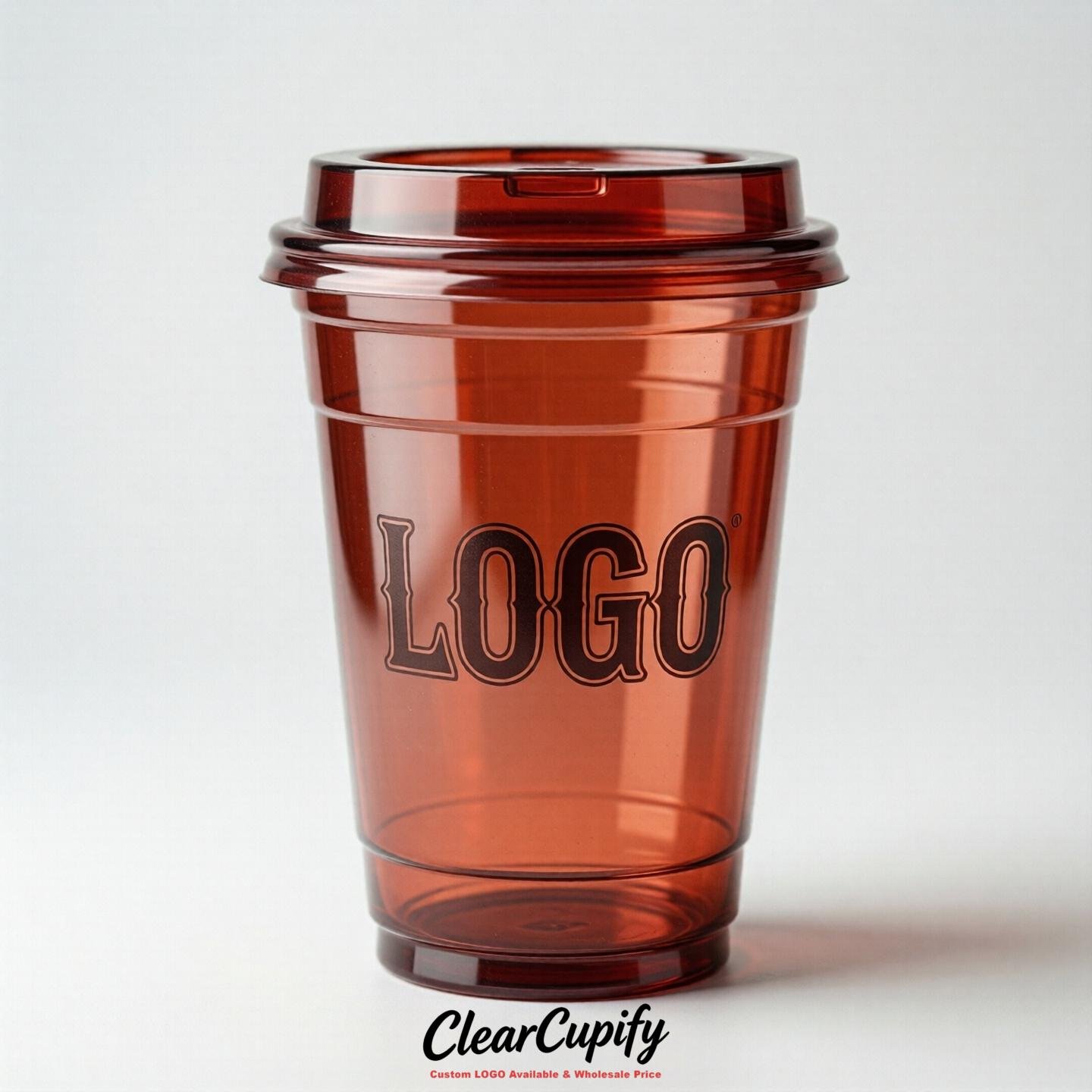 Brick Red Clear Plastic Cups with Custom Logo 12oz / 16oz / 20oz / 24oz / 32oz
