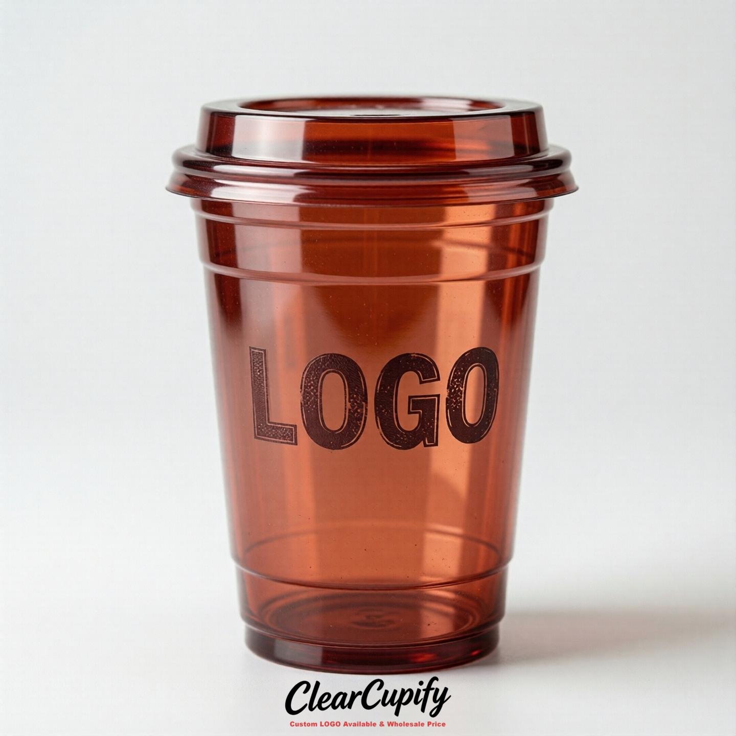 Brick Red Clear Plastic Cups with Custom Logo 12oz / 16oz / 20oz / 24oz / 32oz