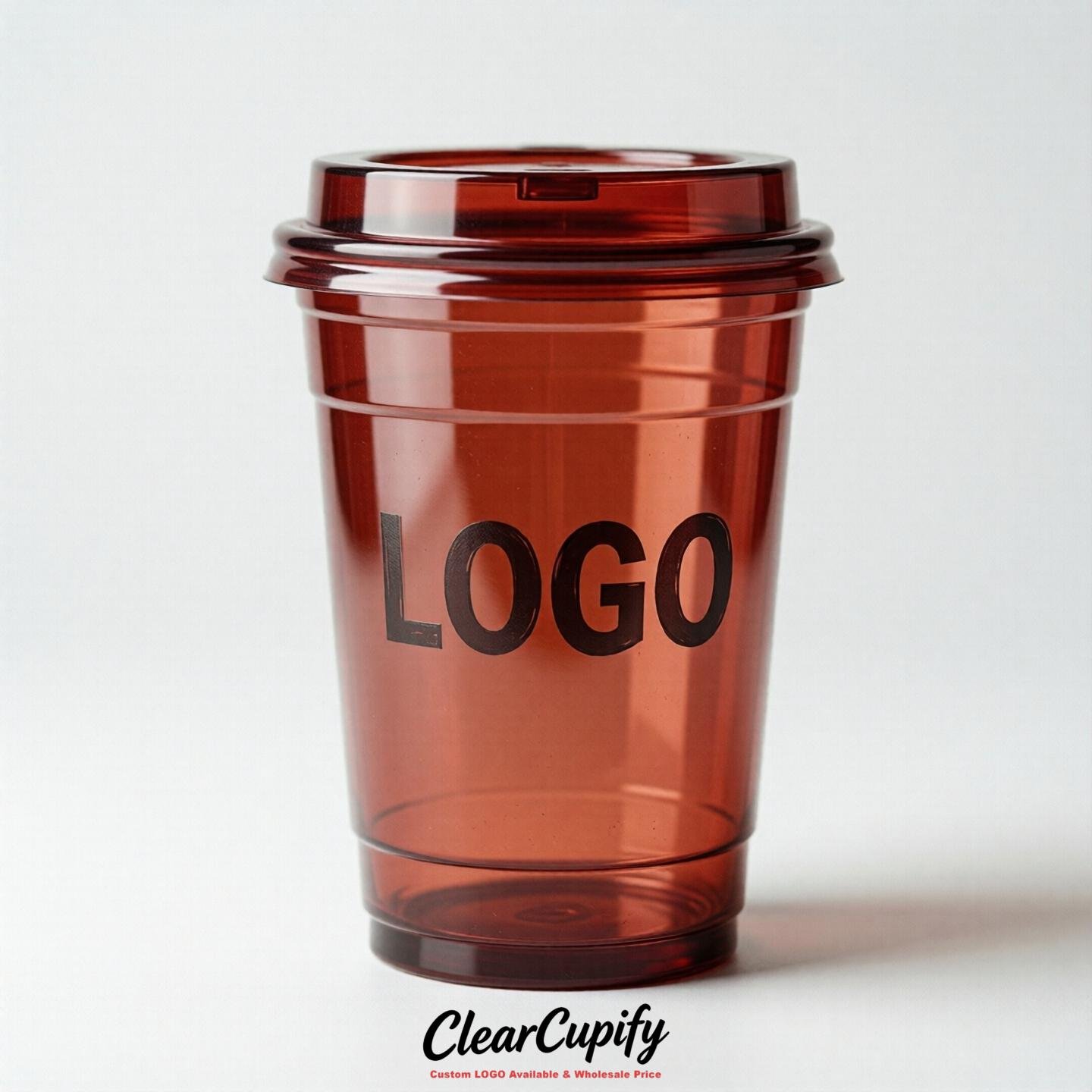 Brick Red Clear Plastic Cups with Custom Logo 12oz / 16oz / 20oz / 24oz / 32oz