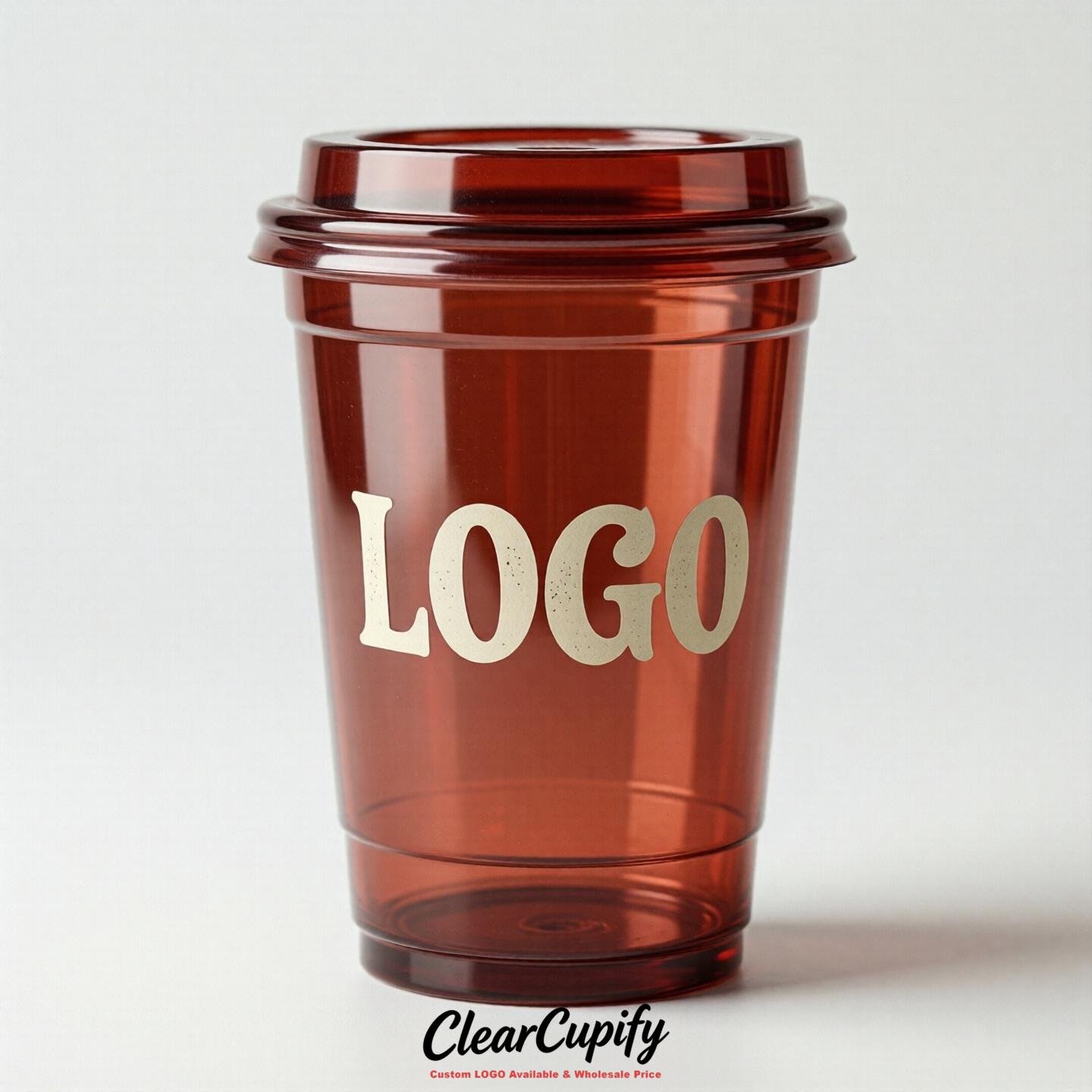 Brick Red Clear Plastic Cups with Custom Logo 12oz / 16oz / 20oz / 24oz / 32oz