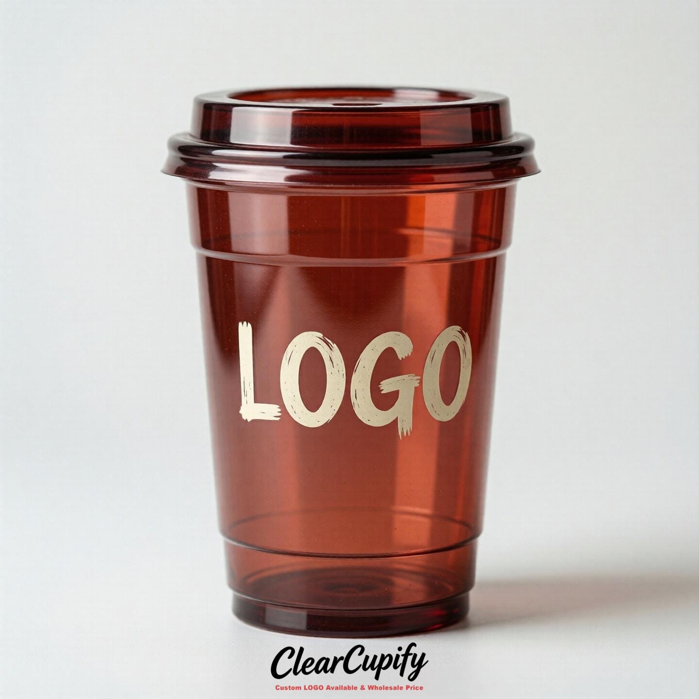 Brick Red Clear Plastic Cups with Custom Logo 12oz / 16oz / 20oz / 24oz / 32oz