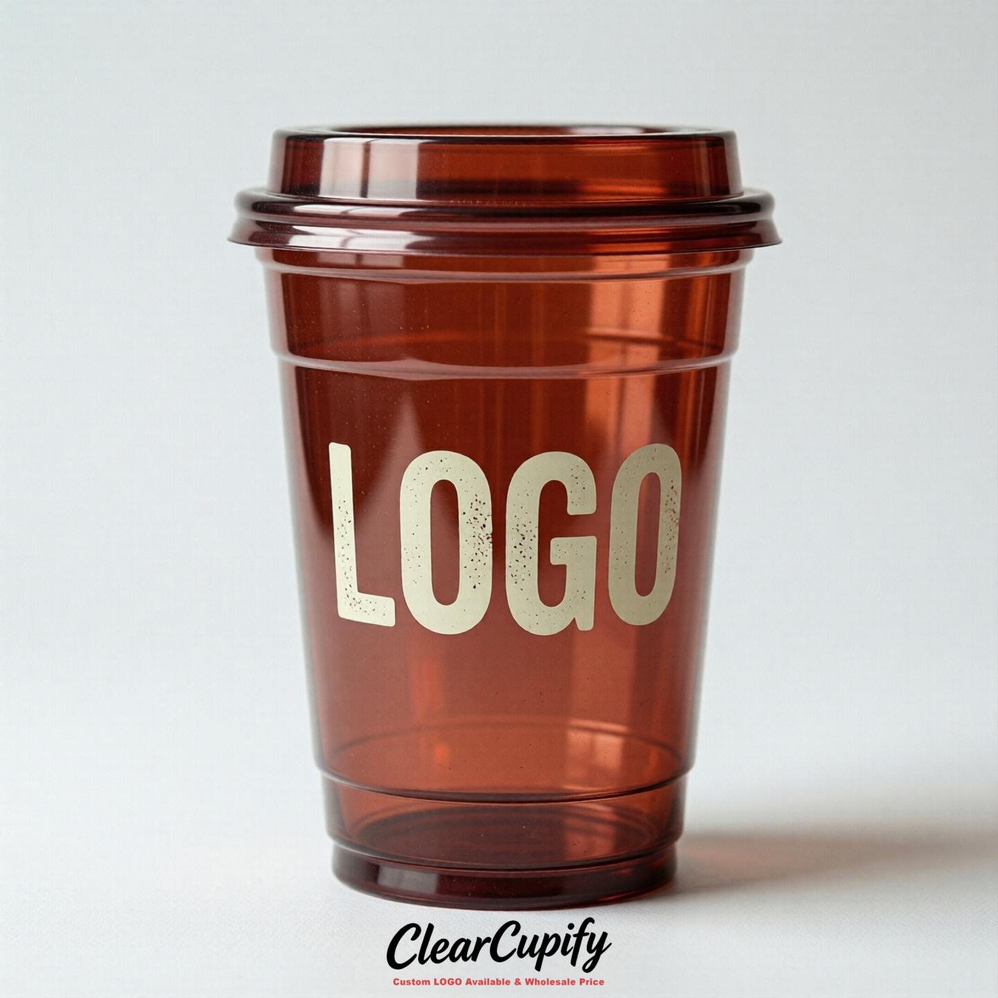 Brick Red Clear Plastic Cups with Custom Logo 12oz / 16oz / 20oz / 24oz / 32oz