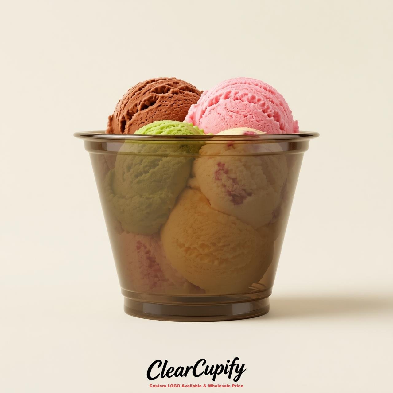 Bronze Clear Plastic Ice Cream Cups Wholesale with Custom Logo