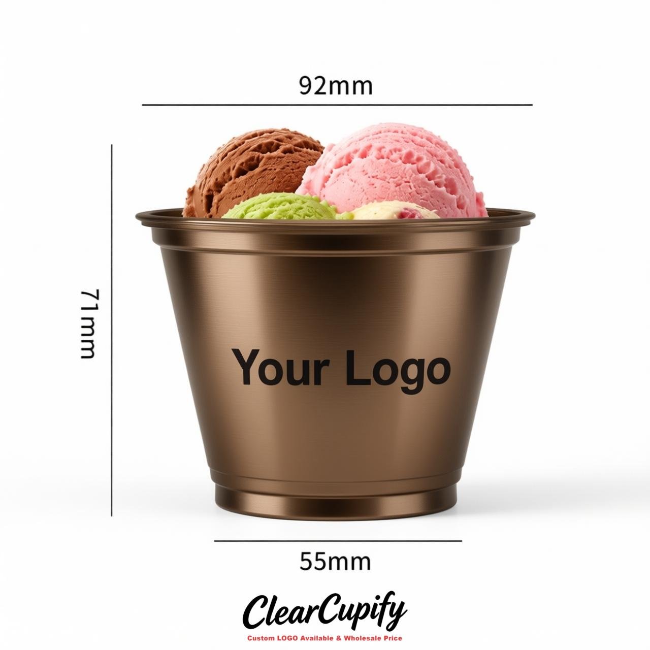 Bronze Clear Plastic Ice Cream Cups Wholesale with Custom Logo
