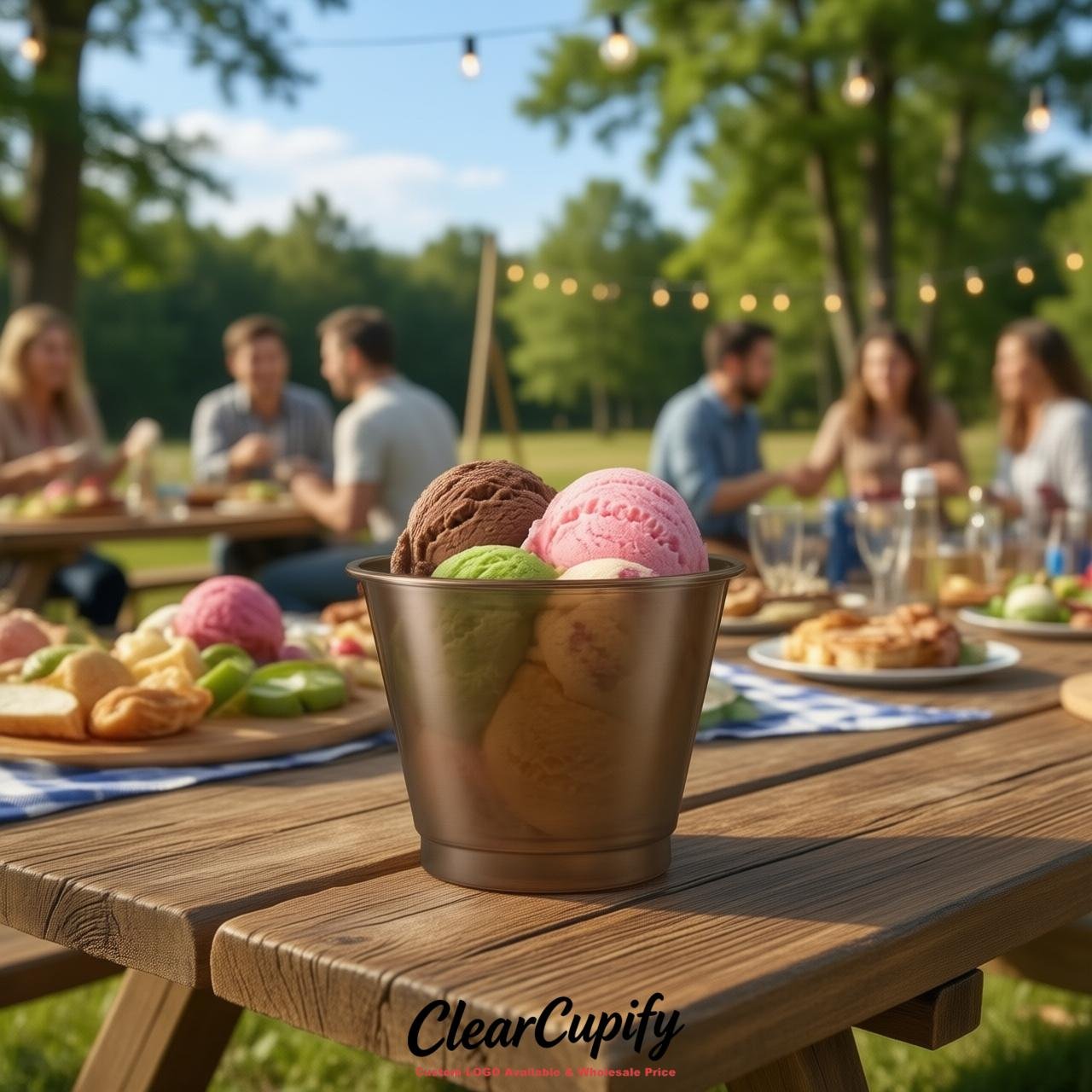 Bronze Clear Plastic Ice Cream Cups Wholesale with Custom Logo