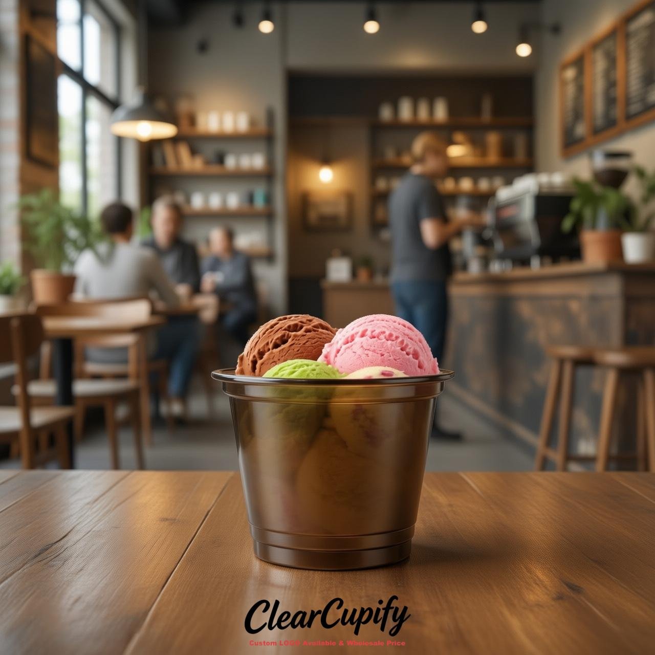 Bronze Clear Plastic Ice Cream Cups Wholesale with Custom Logo
