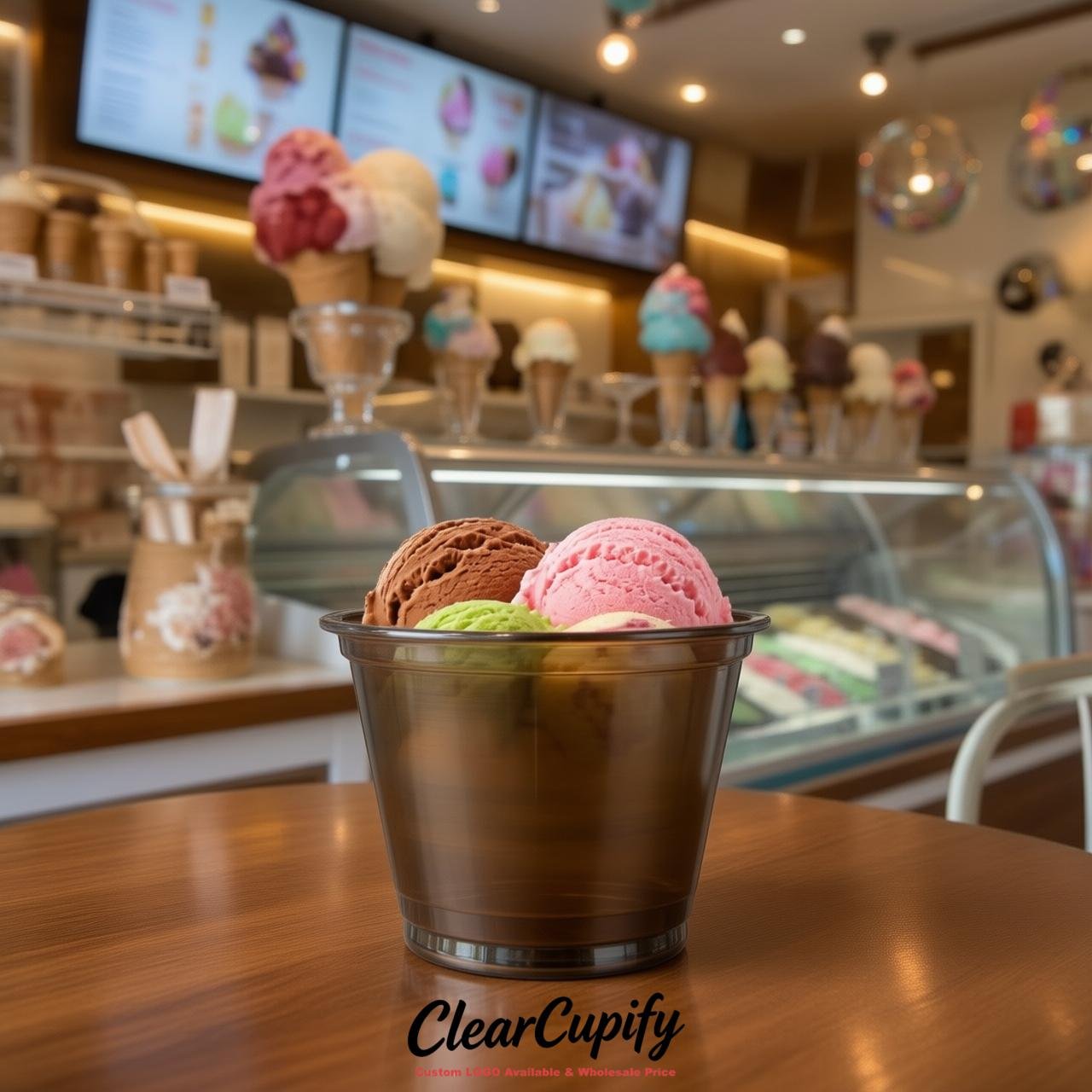 Bronze Clear Plastic Ice Cream Cups Wholesale with Custom Logo